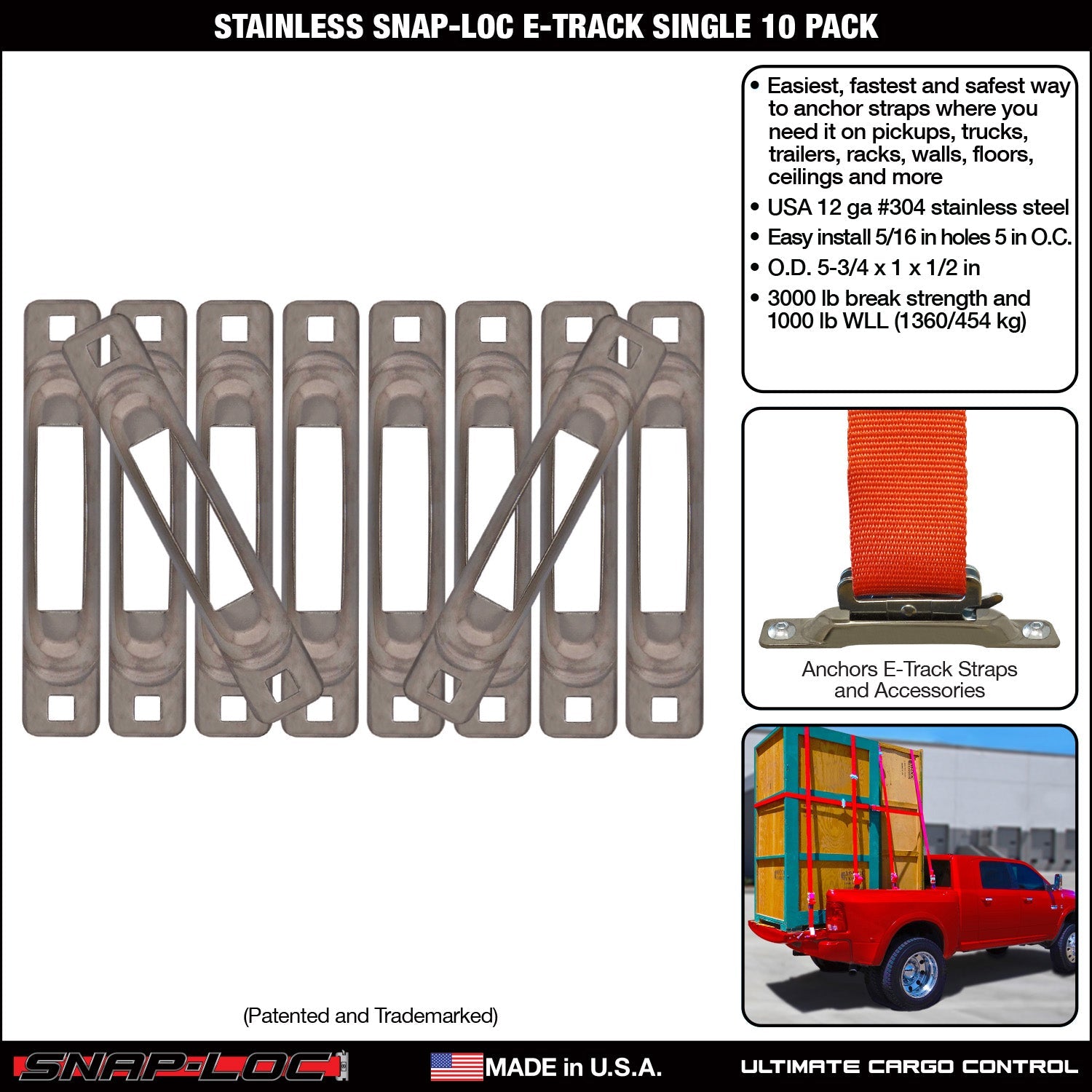 Snap-Loc E-Track Single Tie-Down Ankerpunkte - Edelstahl 10er-Packung