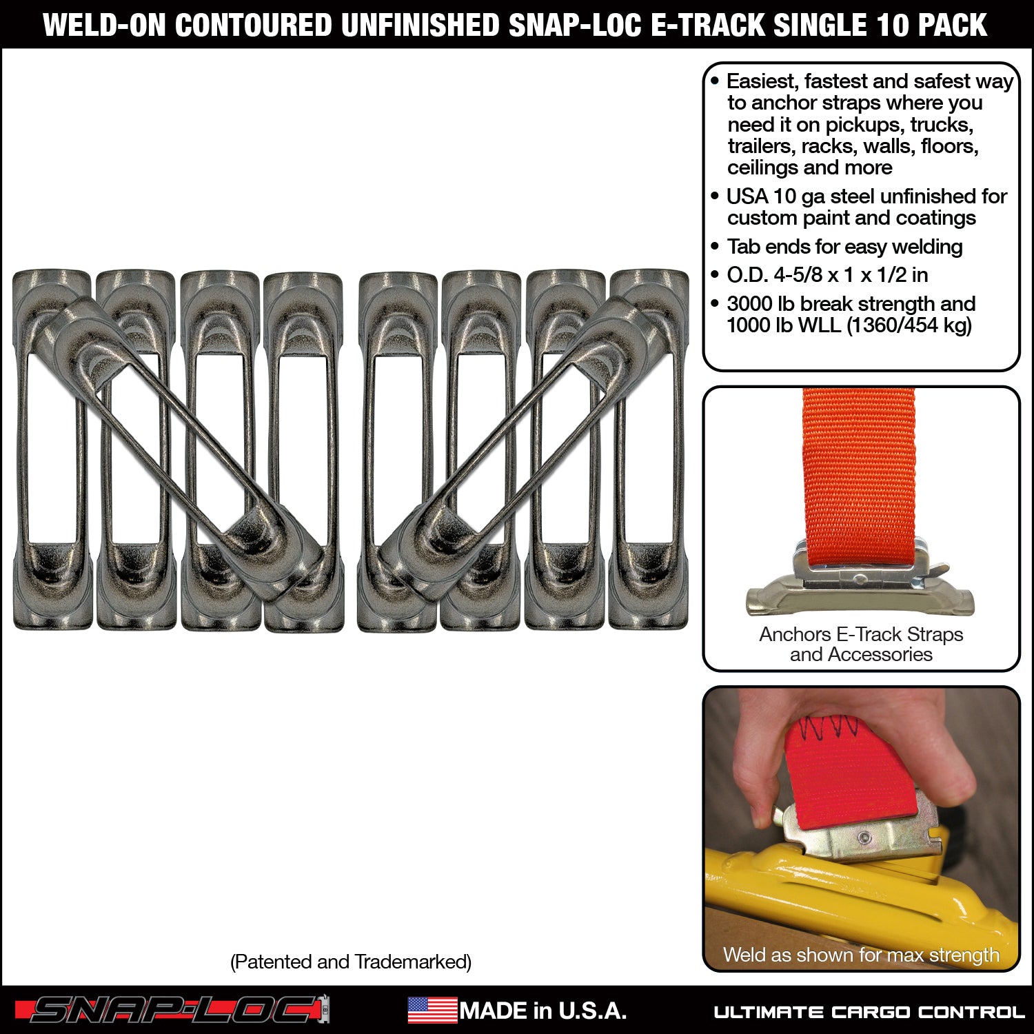 Snap-Loc E-Track Single Tie-Down Ankerpunkte - Unvollendet Contoured Weld-On 10er-Packung