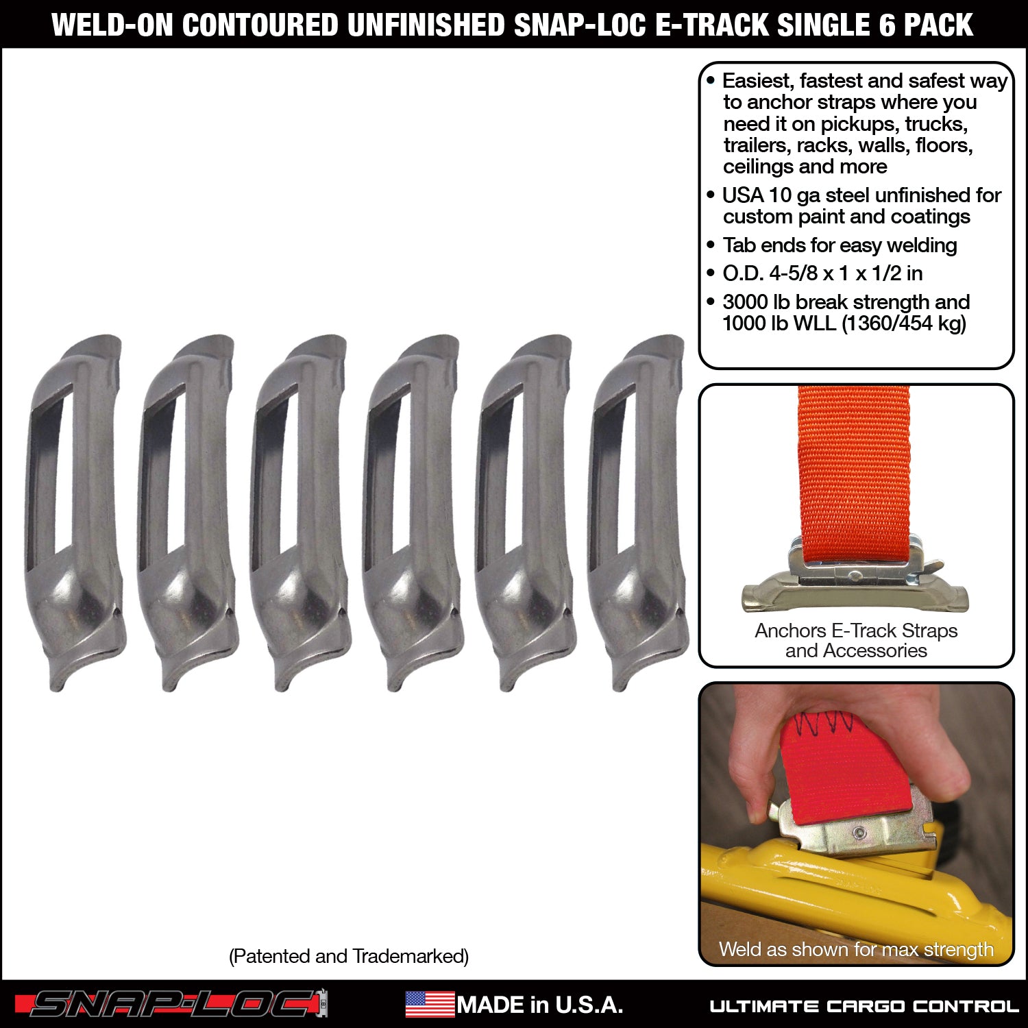 Snap-Loc E-Track Single Tie-Down Ankerpunkte - Unvollendet Contoured Weld-On 6er-Packung