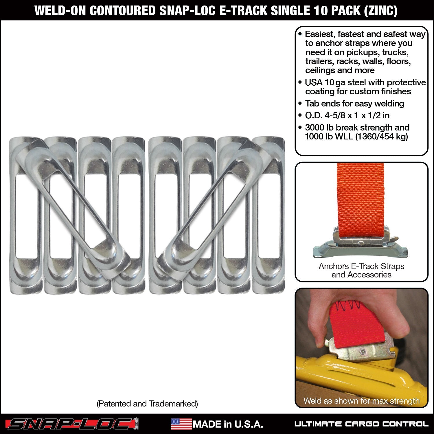 Snap-Loc E-Track Single Tie-Down Ankerpunkte – Zinkplattiert Contoured Weld-On 10er-Packung mit Zinkrostschutz