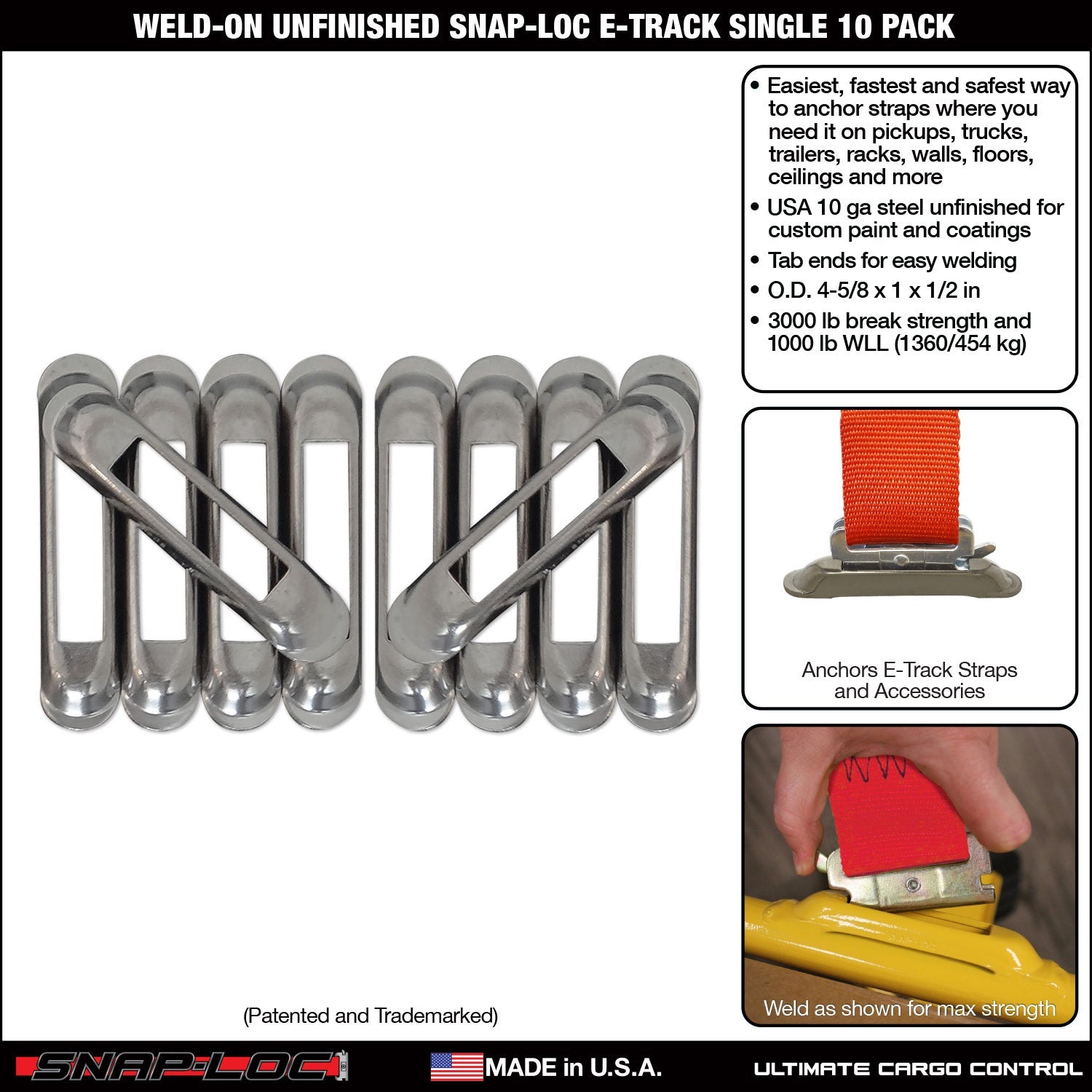 Snap-Loc E-Track Single Tie-Down Ankerpunkte - Unfinished Weld-On 10er-Packung