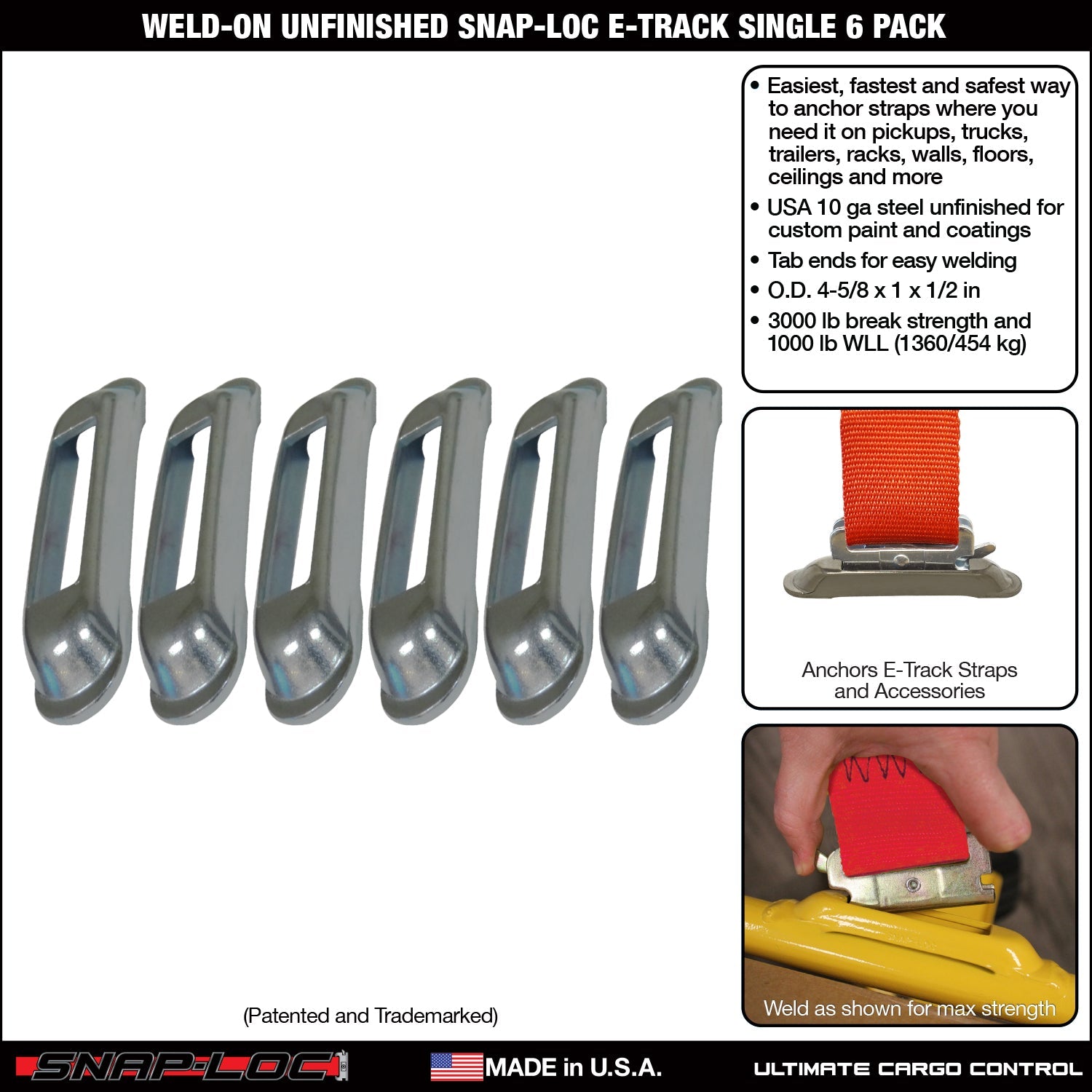 Snap-Loc E-Track Single Tie-Down Ankerpunkte - Unfinished Weld-On 6er-Packung