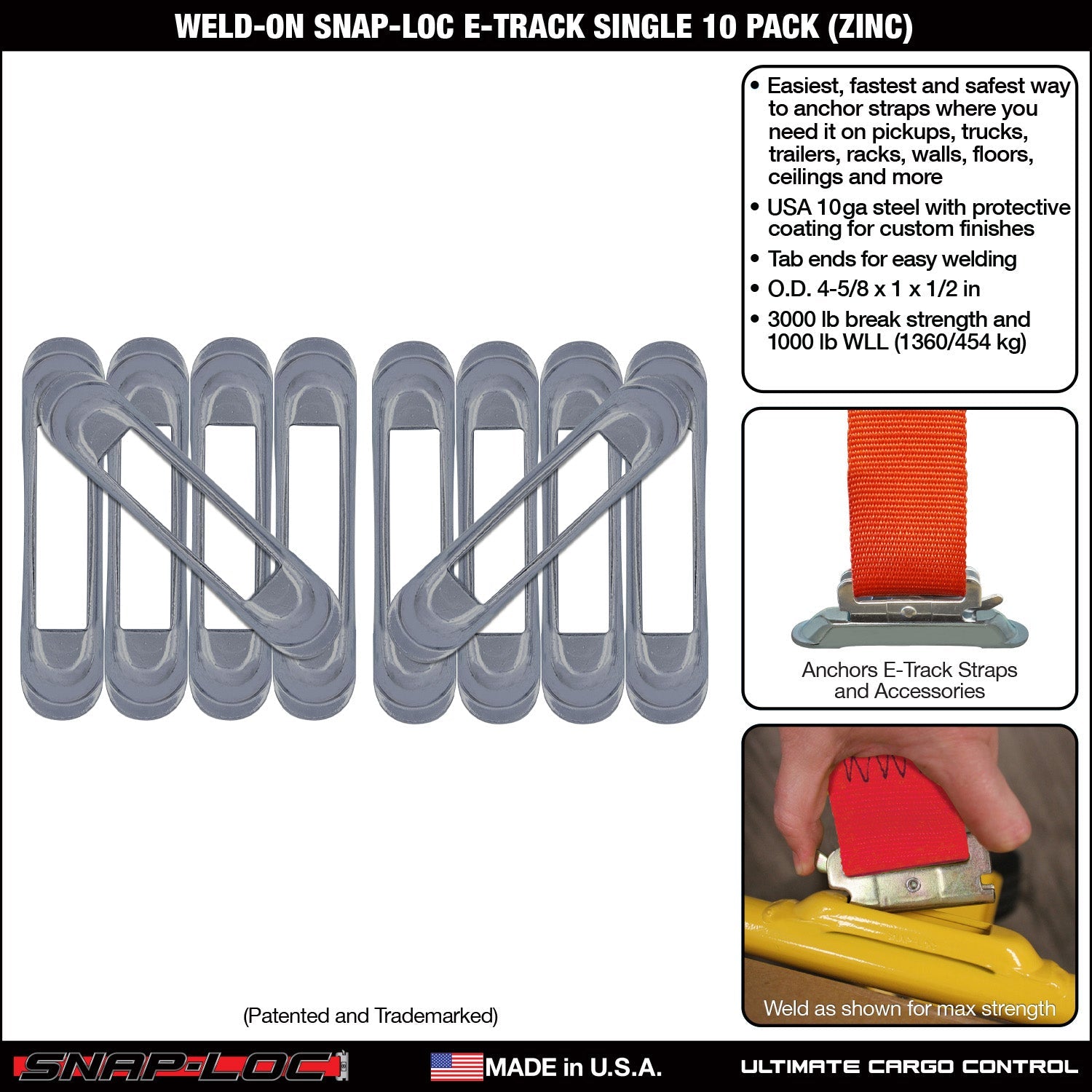 Snap-Loc E-Track Single Tie-Down Ankerpunkte – Zinkplattierte Schweißverbindung 10er-Packung