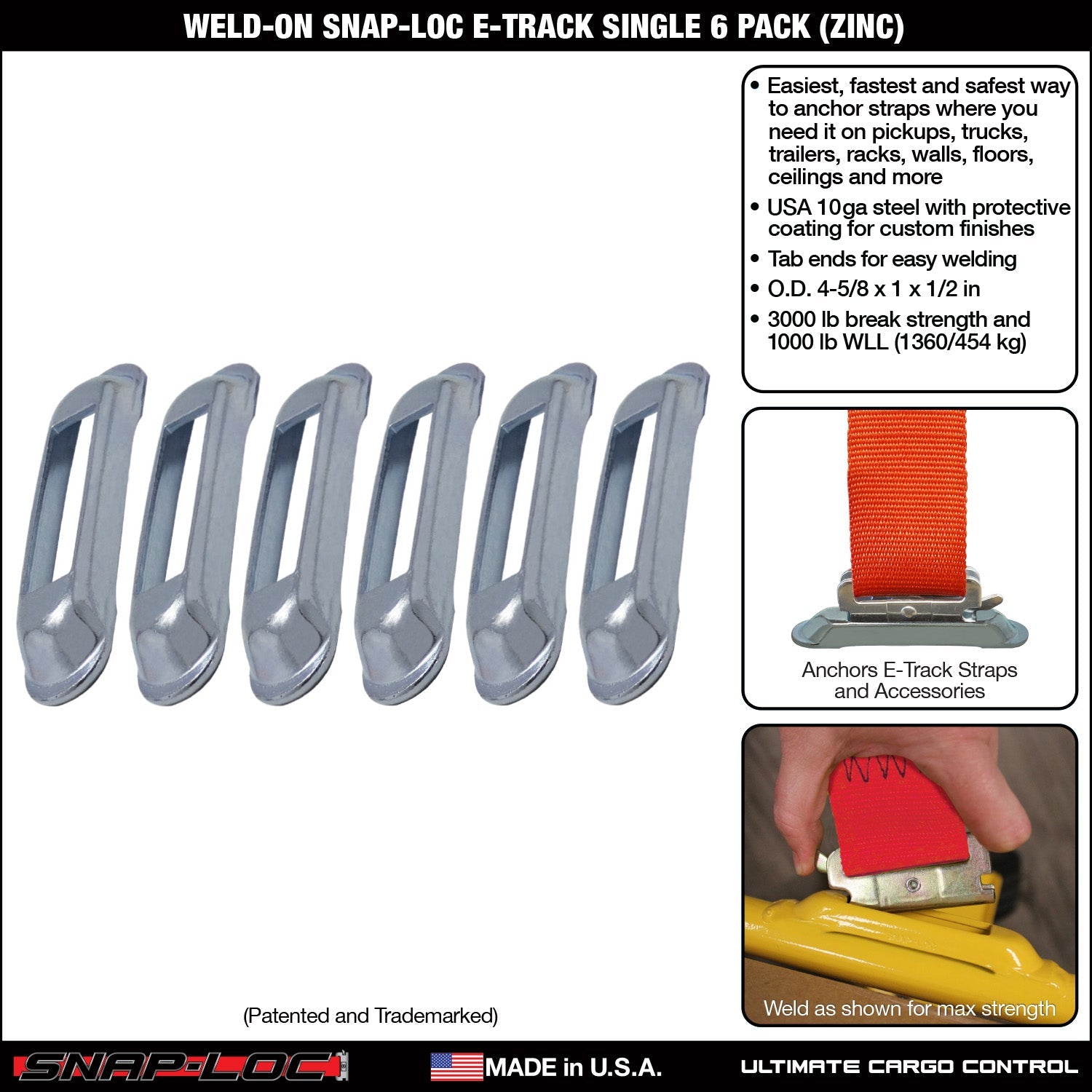 Snap-Loc E-Track Single Tie-Down Ankerpunkte - Zinkplattierte Schweißverbindung 6er-Packung