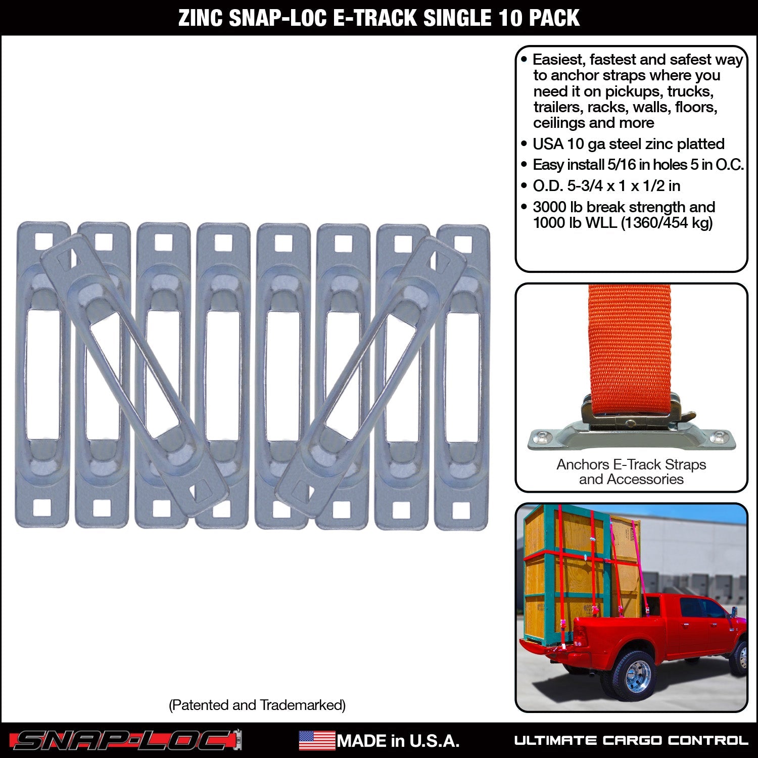 Snap-Loc E-Track Single Tie-Down Ankerpunkte – Zink-Plattiert 10er-Packung