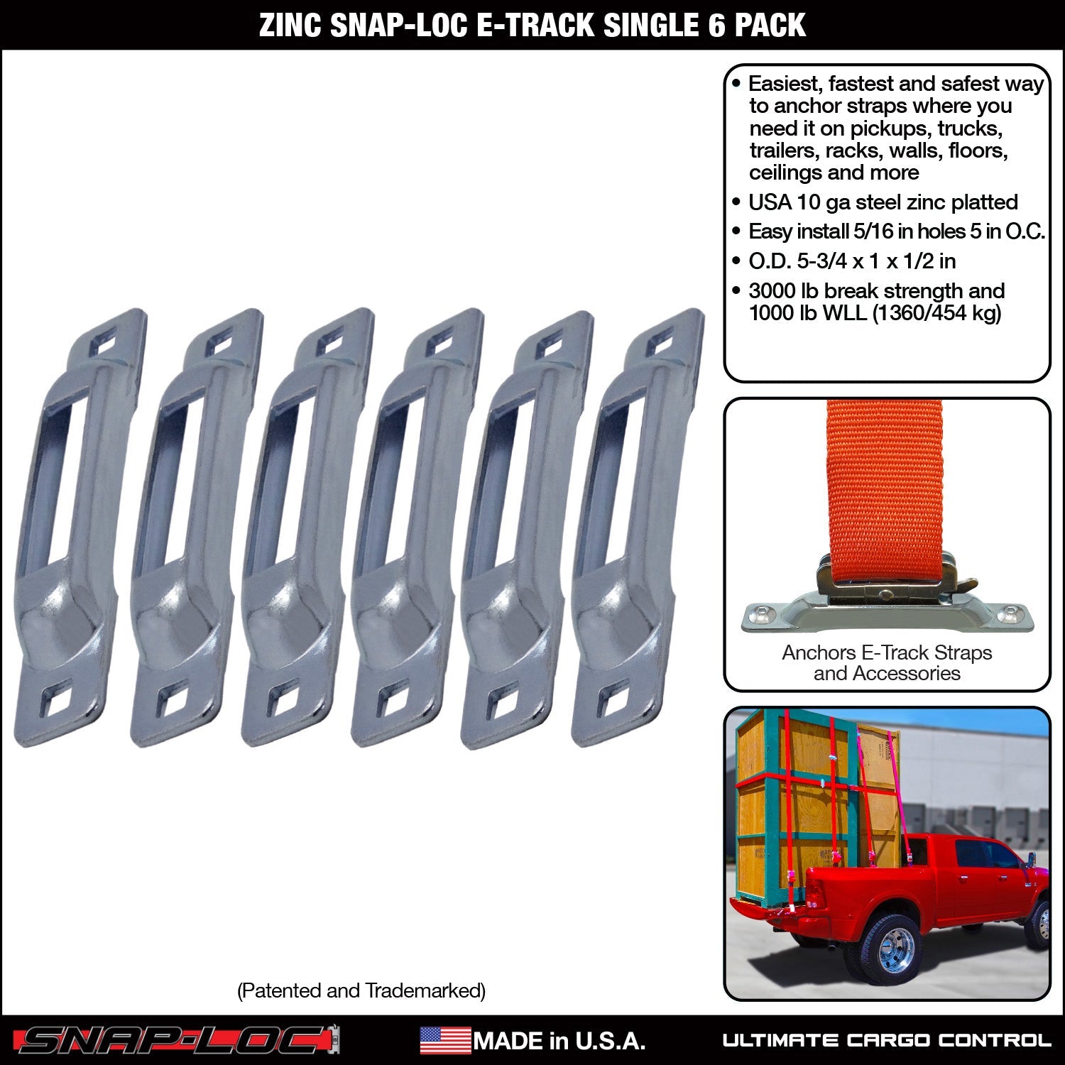 Snap-Loc E-Track Single Tie-Down Ankerpunkte - Zink-Plattiert 6er-Packung