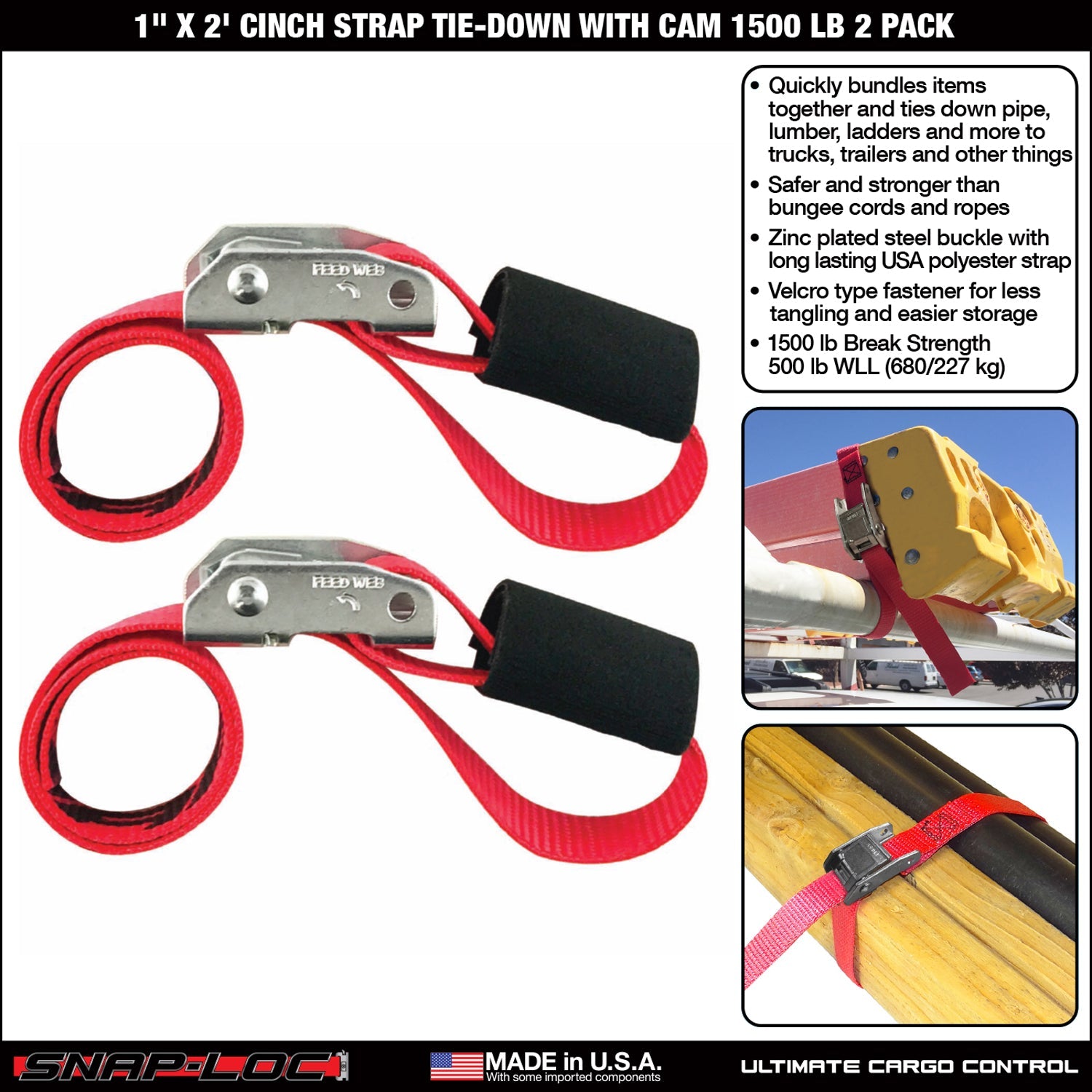 Snap-Loc 1 in x 2, 3, 6 ft Cinch Cam Strap - 0,68 kg