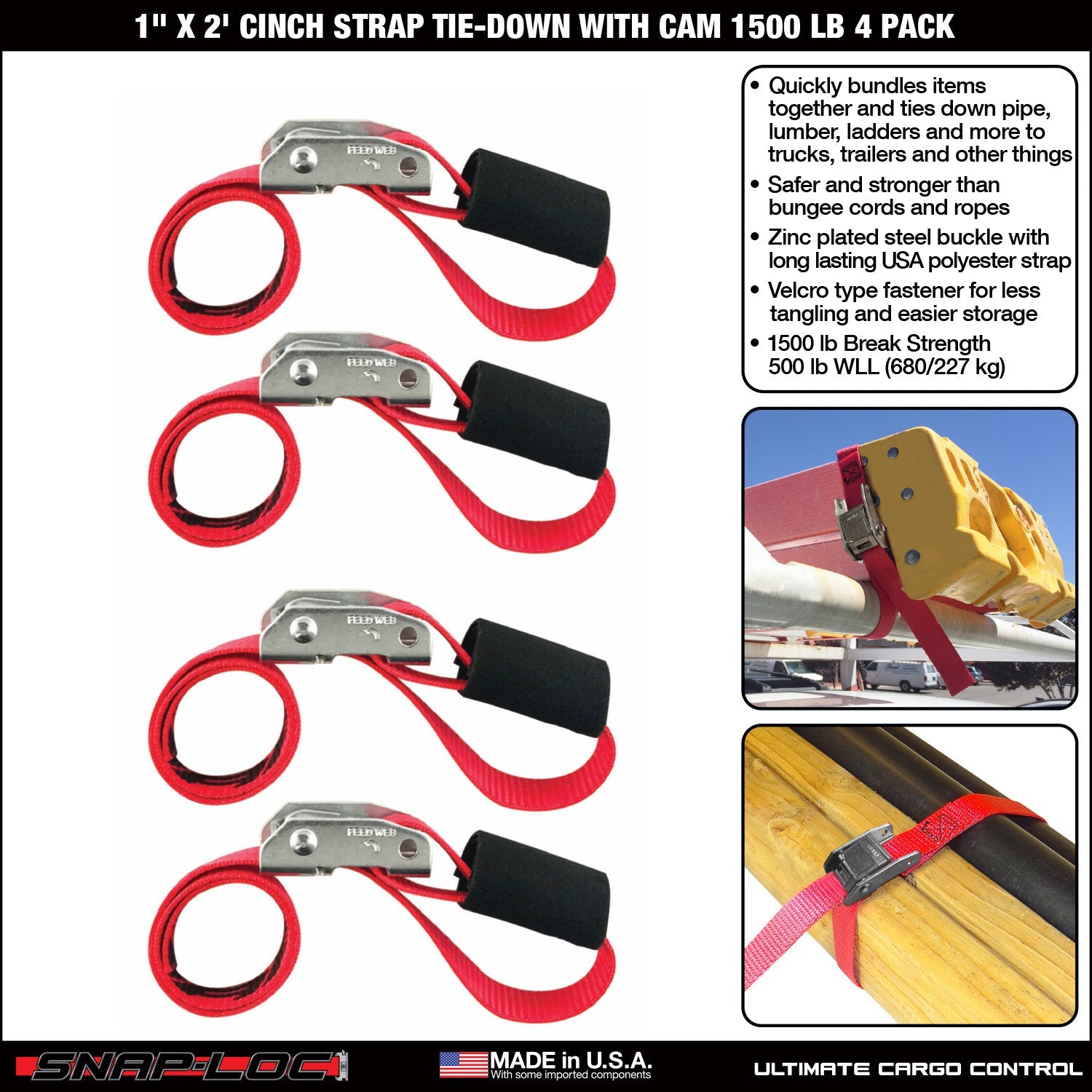 Snap-Loc 1 in x 2, 3, 6 ft Cinch Cam Strap - 0,68 kg