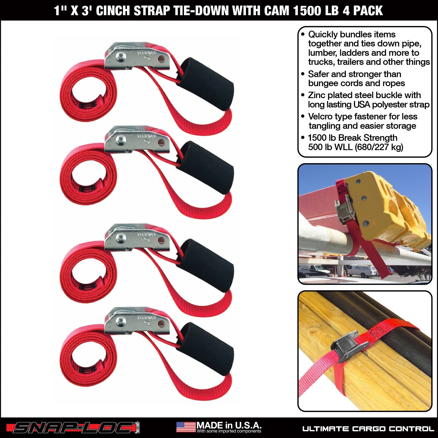 Snap-Loc 1 in x 2, 3, 6 ft Cinch Cam Strap - 0,68 kg