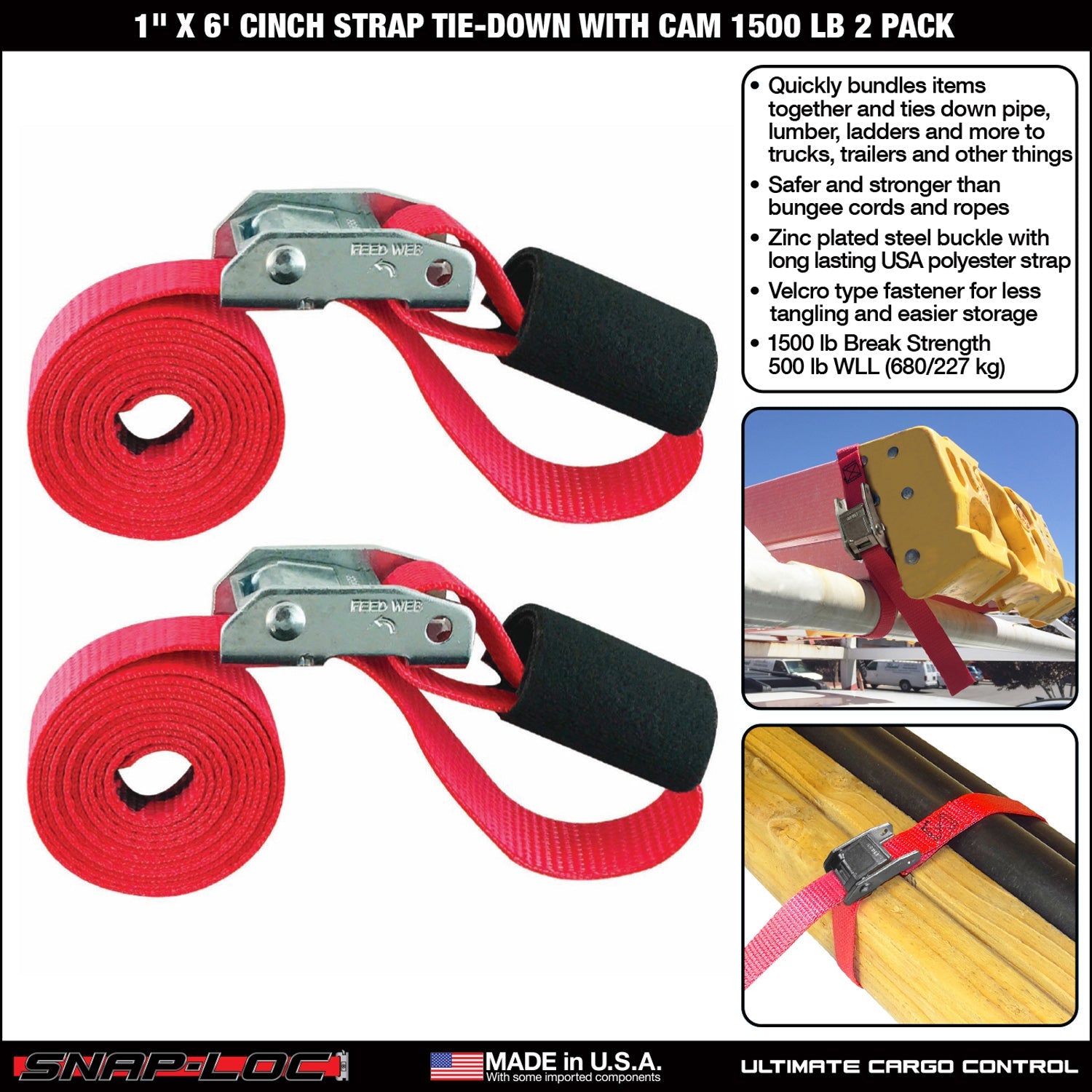 Snap-Loc 1 in x 2, 3, 6 ft Cinch Cam Strap - 0,68 kg