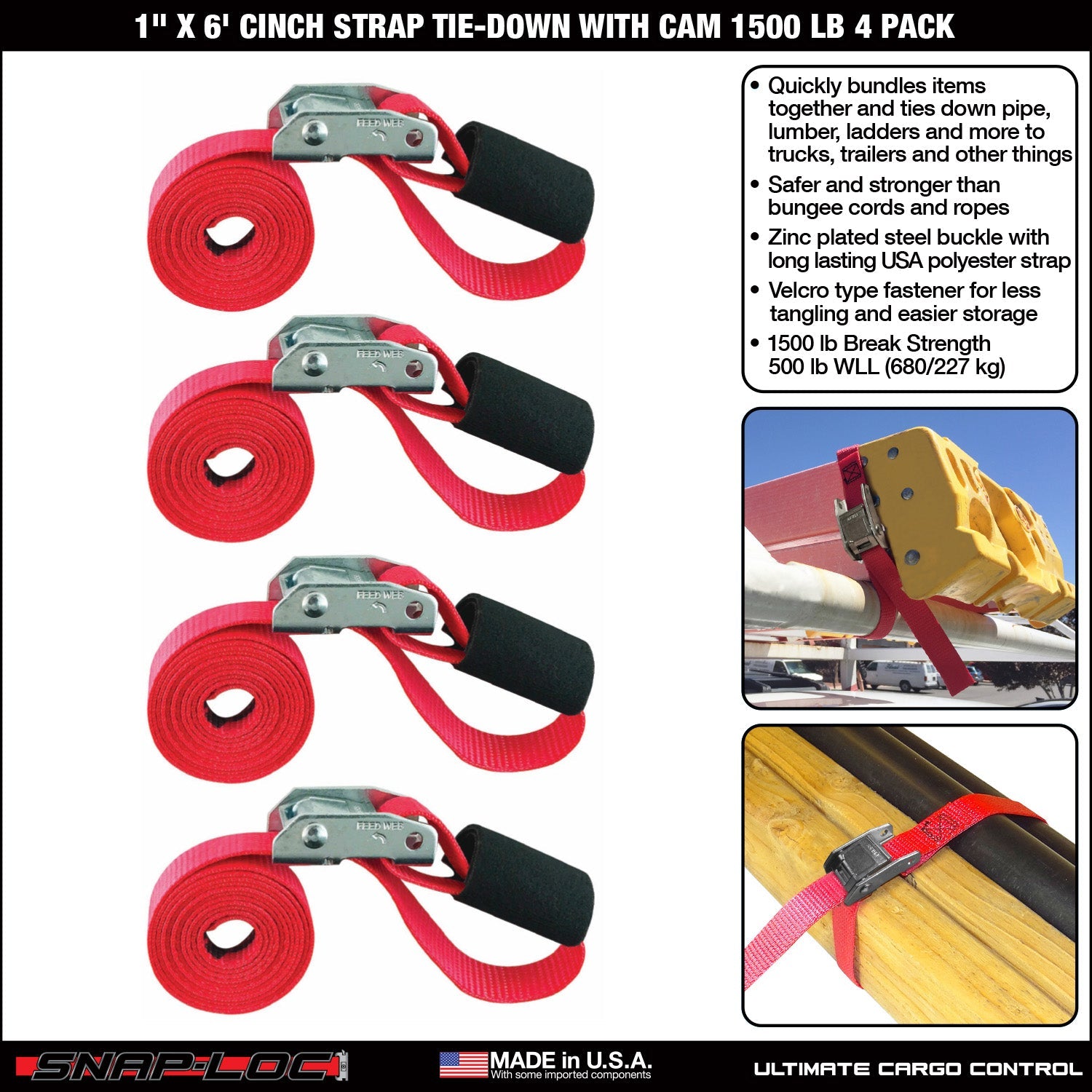 Snap-Loc 1 in x 2, 3, 6 ft Cinch Cam Strap - 0,68 kg