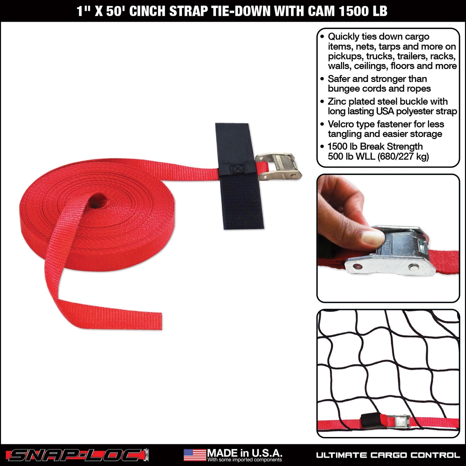 SNAP-LOC 1 in x 50 ft Cinch Strap Cam Tie-Down 0,68 kg