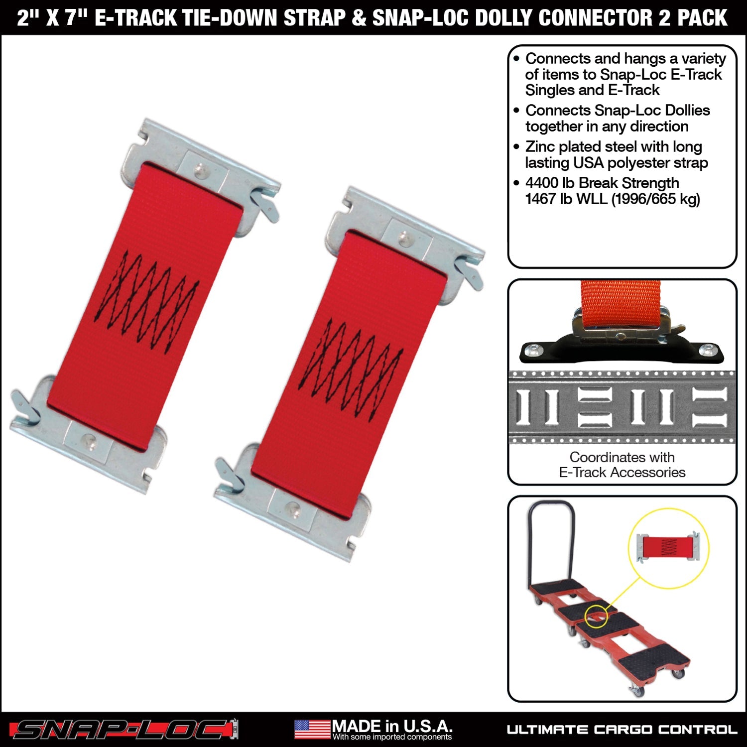 Snap-Loc 2' x 7' E-Track Dolly Connector Strap - Cargo Control - 2 kg - 2er-Packung