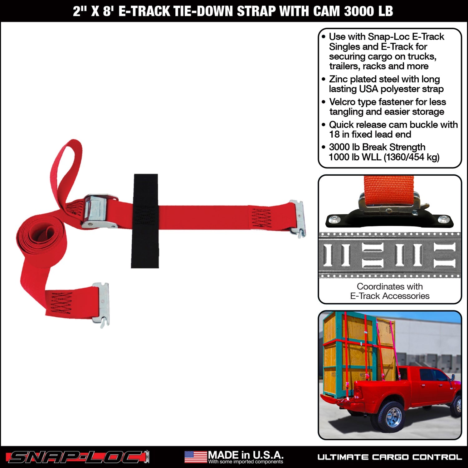 Snap-Loc 2 in x (8-20) ft E-Track Cam Strap - Cargo Control - 1,36 kg
