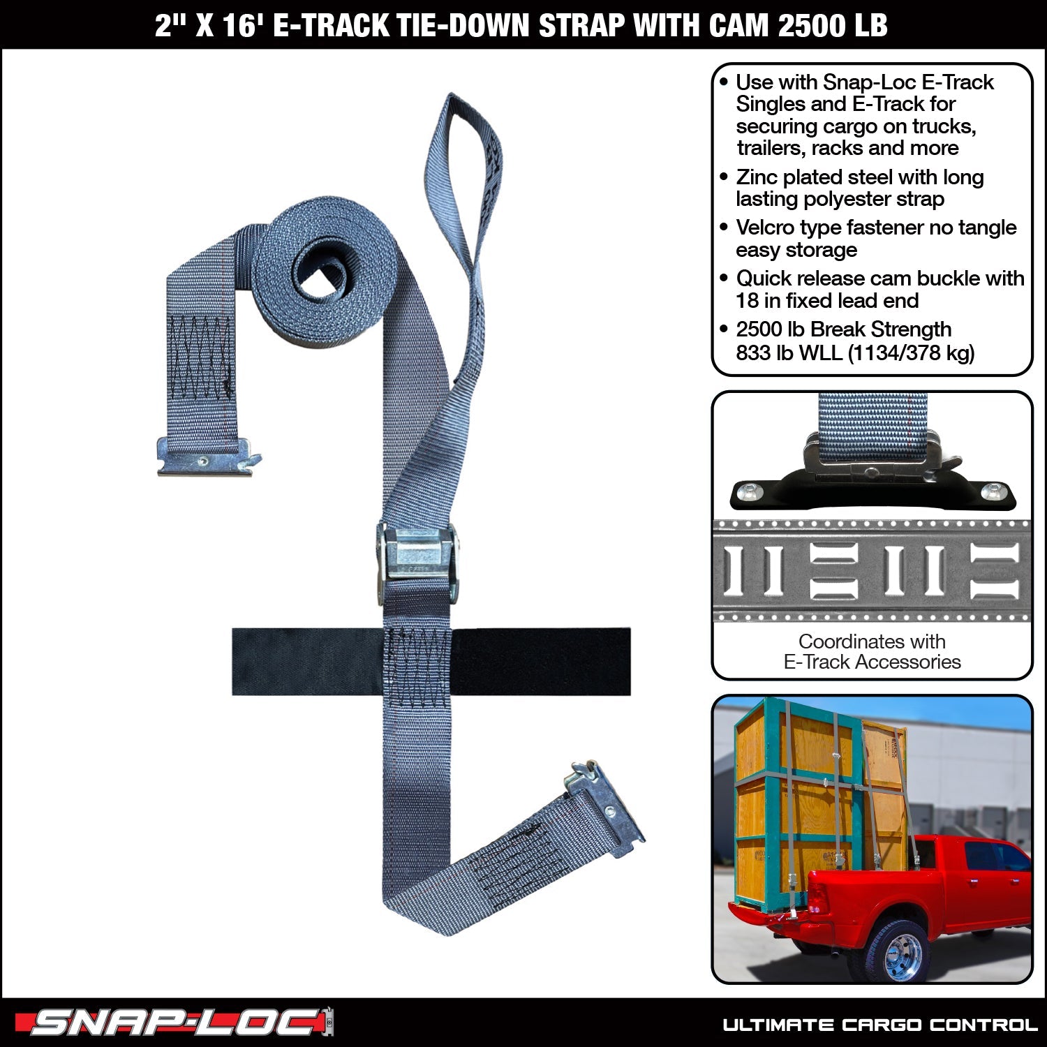 Snap-Loc 2 in x 16 ft E-Track (1,13 kg) & E-TrackRatchet (2 kg) Import Strap