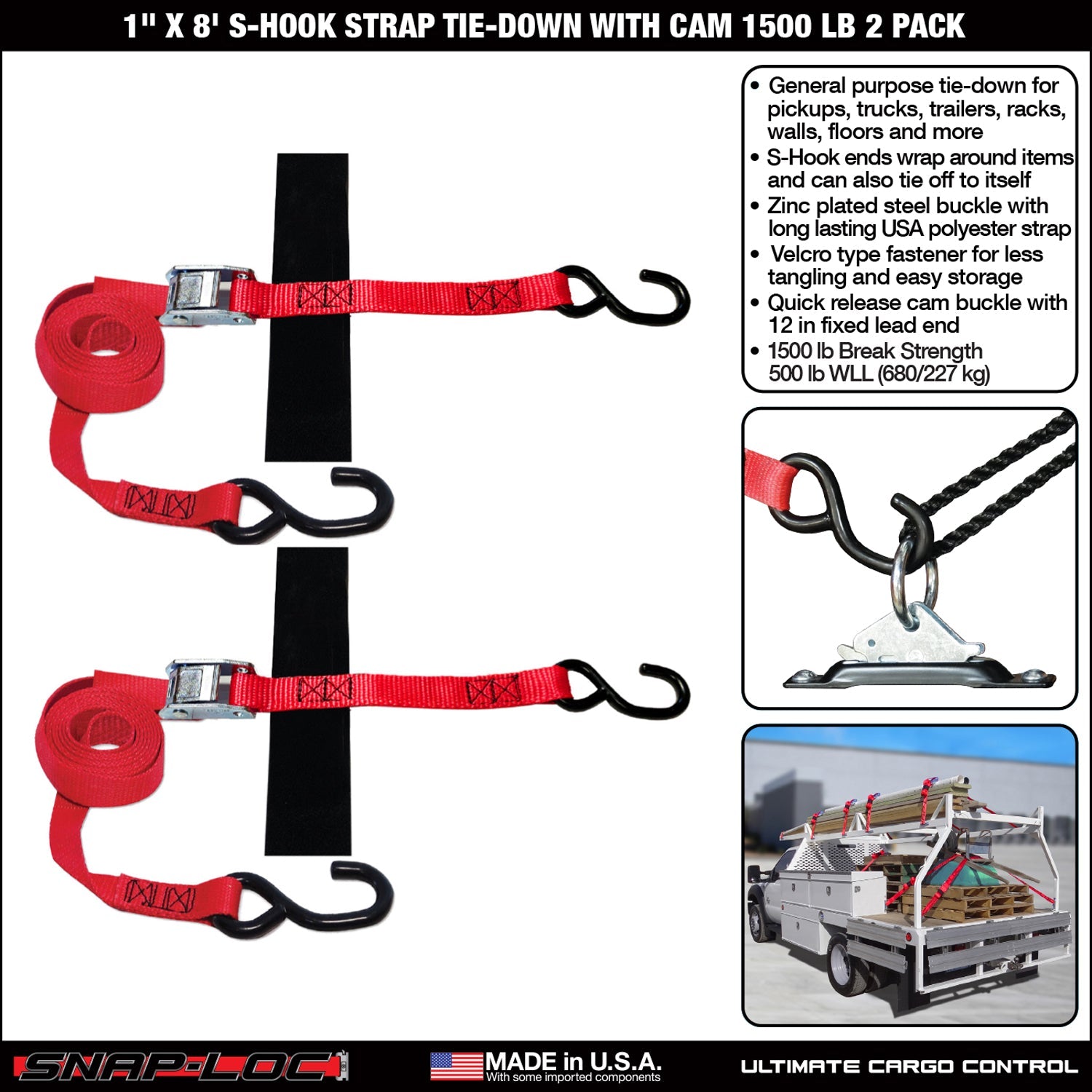 Snap-Loc 1 'x 8' S-Hook Cam Strap - Frachtkontrolle - 0,68 kg