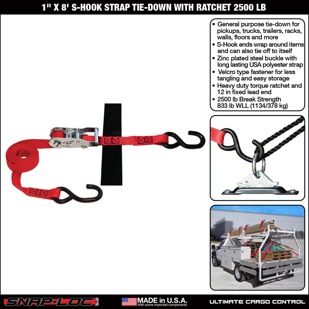 Snap-Loc 1 'x 8' S-Hook Ratchet Strap - Frachtkontrolle - 1,13 kg