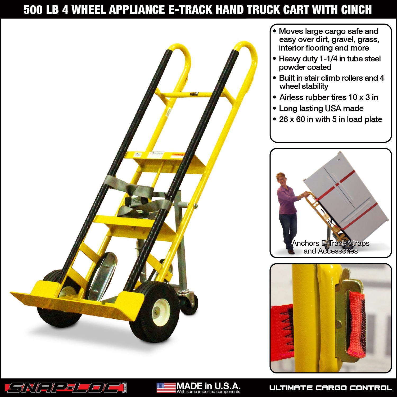 E-Track Hand Truck – 226,8 kg Kapazität mit Cinch Strap, 10' Flat-KOSTENLOS Reifen und Fold-Down Swivel Casters