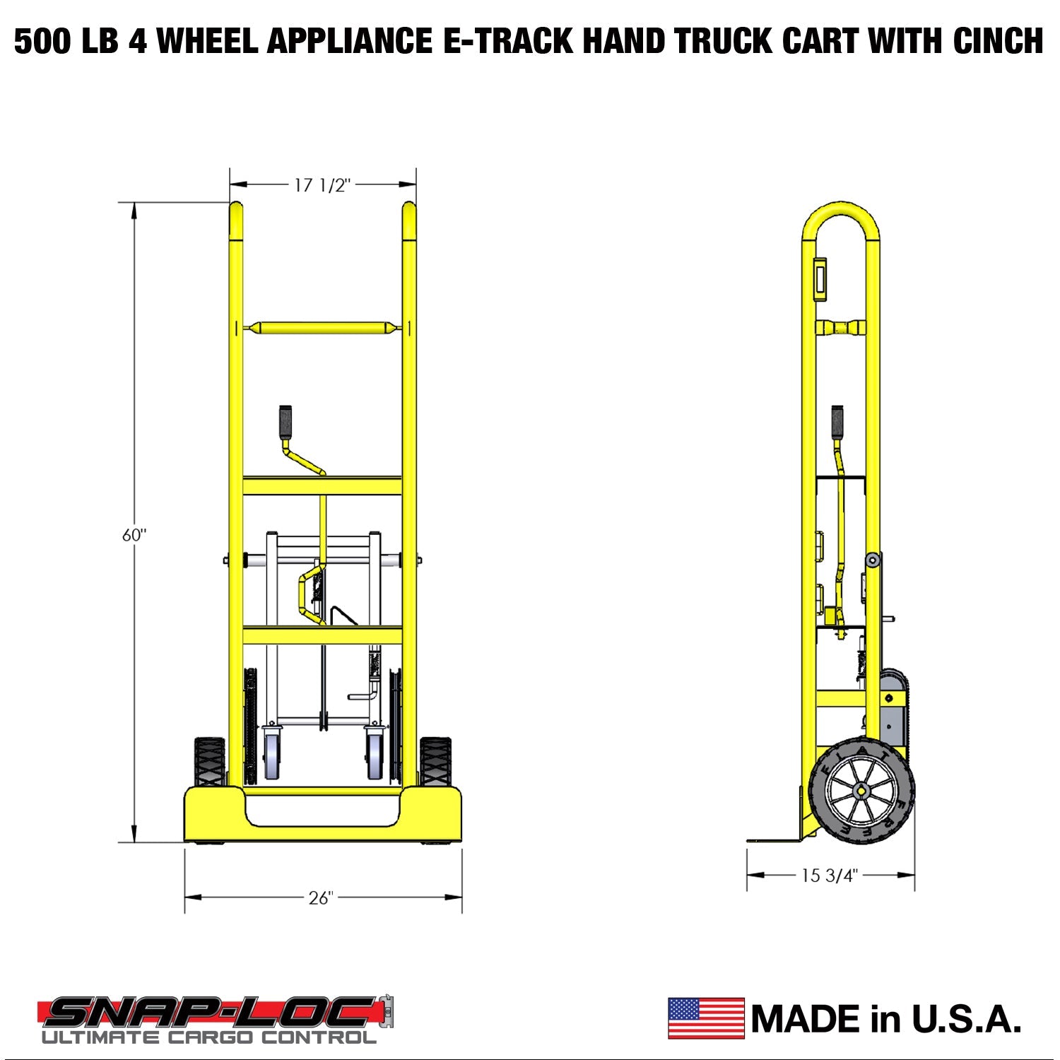 E-Track Hand Truck – 226,8 kg Kapazität mit Cinch Strap, 10' Flat-KOSTENLOS Reifen und Fold-Down Swivel Casters