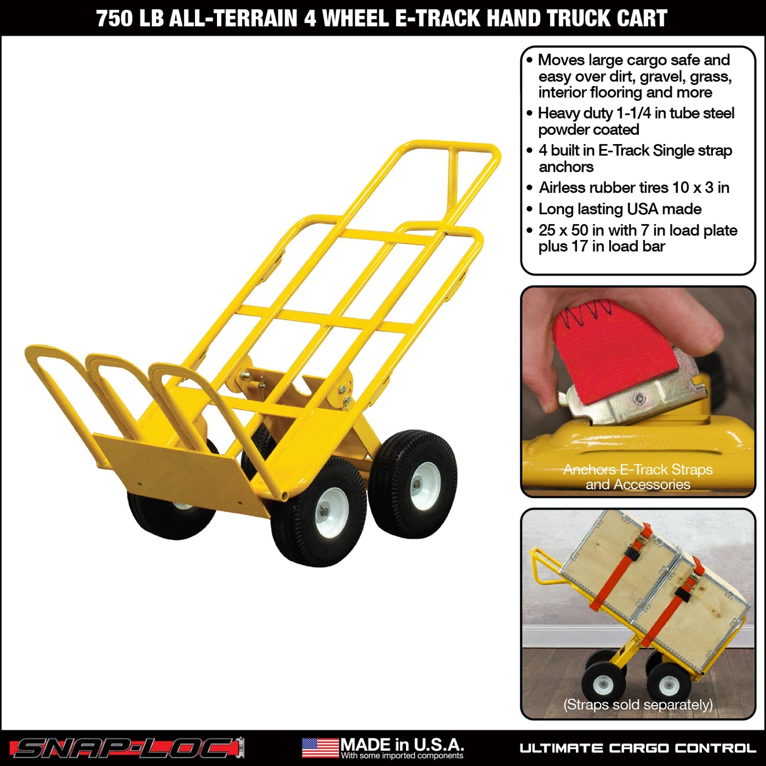 E-Track Hand Truck - All-Terrain, 340,19 kg Kapazität mit Load Bar und 4-Rad 10 'Flat-KOSTENLOS-Reifen