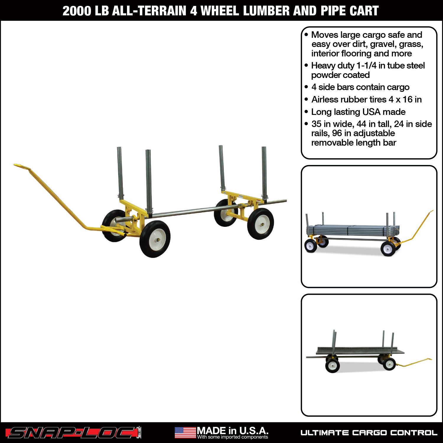 All-Terrain Lumber & Pipe Cart – 0,91 kg Kapazität, einstellbare Länge mit 13' Flat-KOSTENLOS Reifen