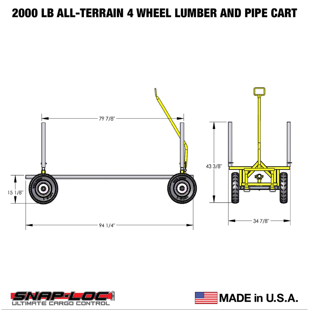 All-Terrain Lumber & Pipe Cart – 0,91 kg Kapazität, einstellbare Länge mit 13' Flat-KOSTENLOS Reifen
