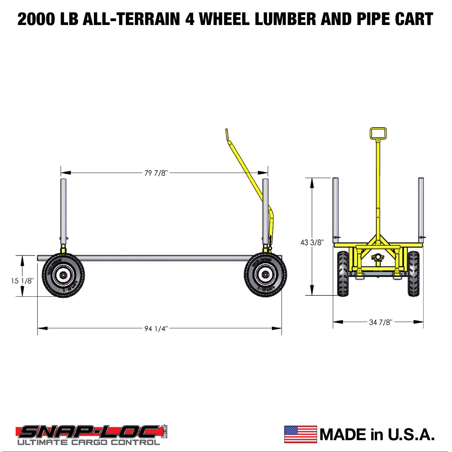 All-Terrain Lumber & Pipe Cart – 0,91 kg Kapazität, einstellbare Länge mit 13' Flat-KOSTENLOS Reifen