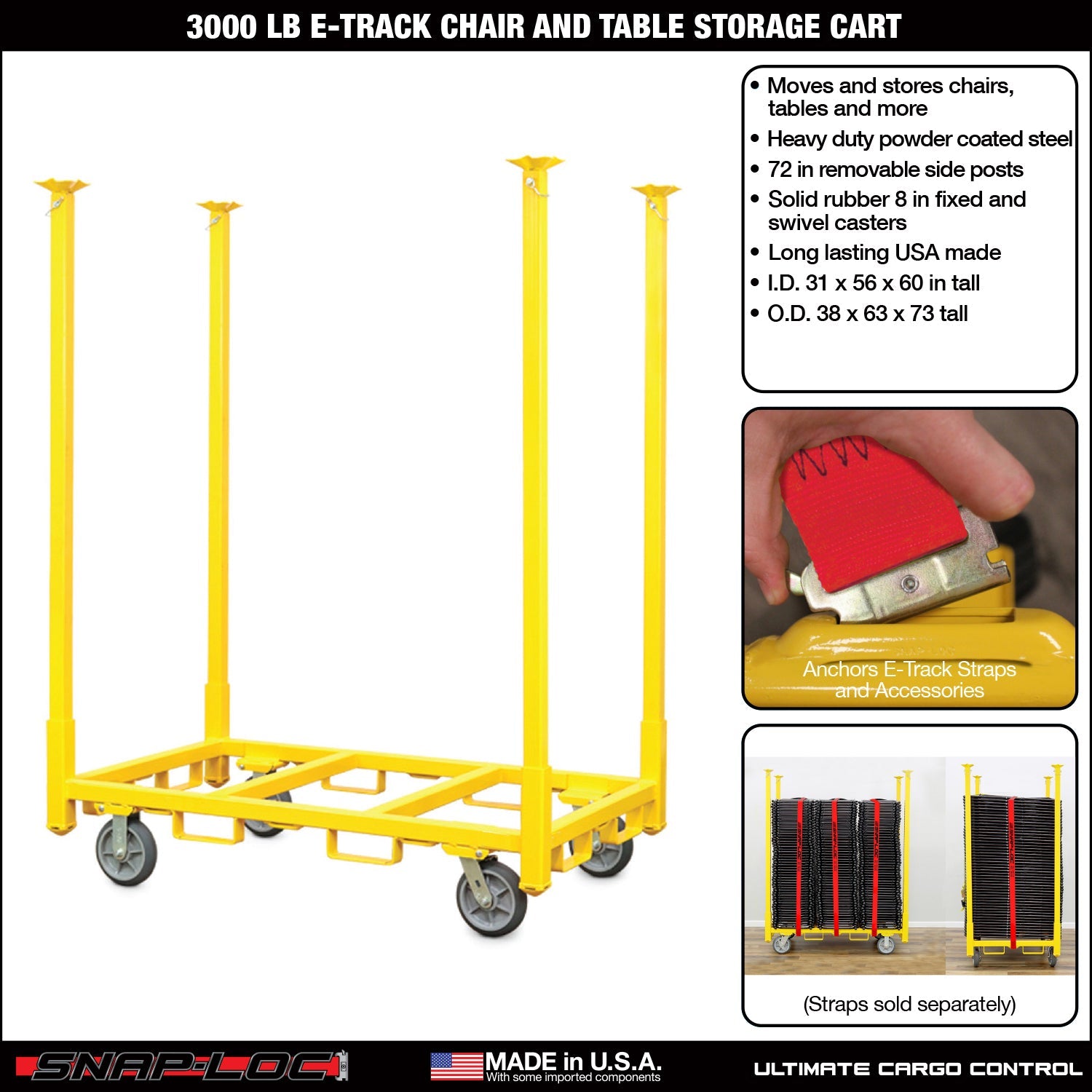 E-Track Stuhl & Tisch Lagerwagen - 1,36 kg Kapazität mit 5 'Schwenkrollen