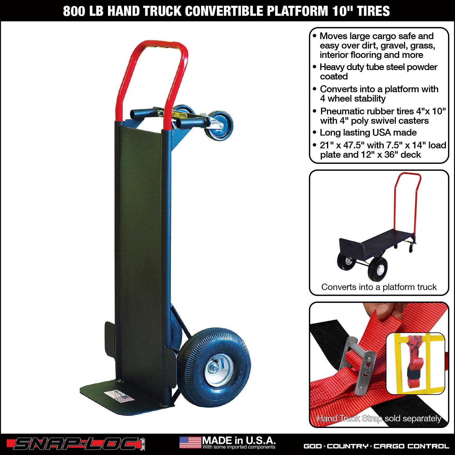 Stahl Cabriolet Hand Truck - 362,87 kg Kapazität mit Plattform und 10' Reifen (Schwarz)