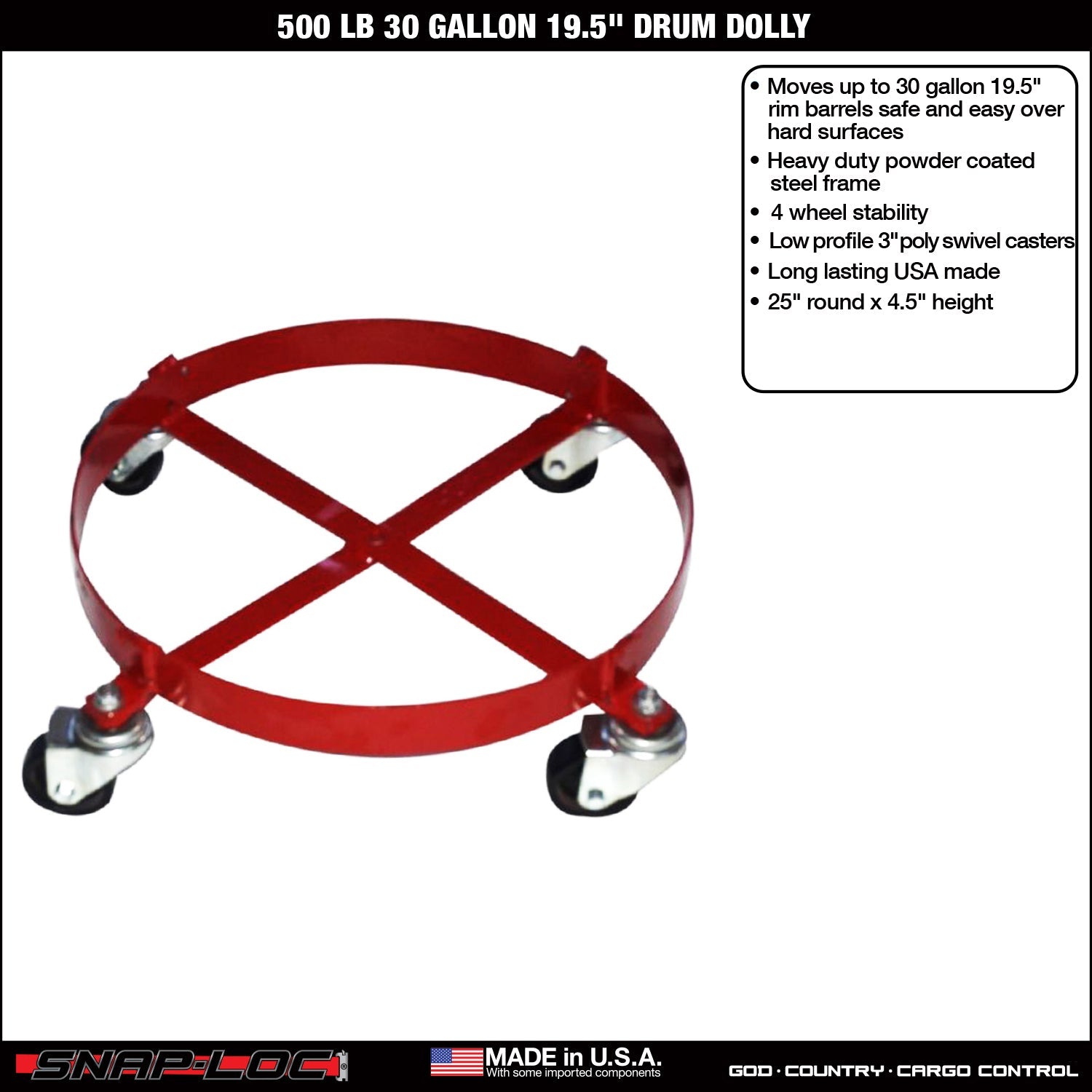Stahltrommel Dolly - 226,8 kg Kapazität für 30 Gallonentrommeln (19,5 'Durchmesser)