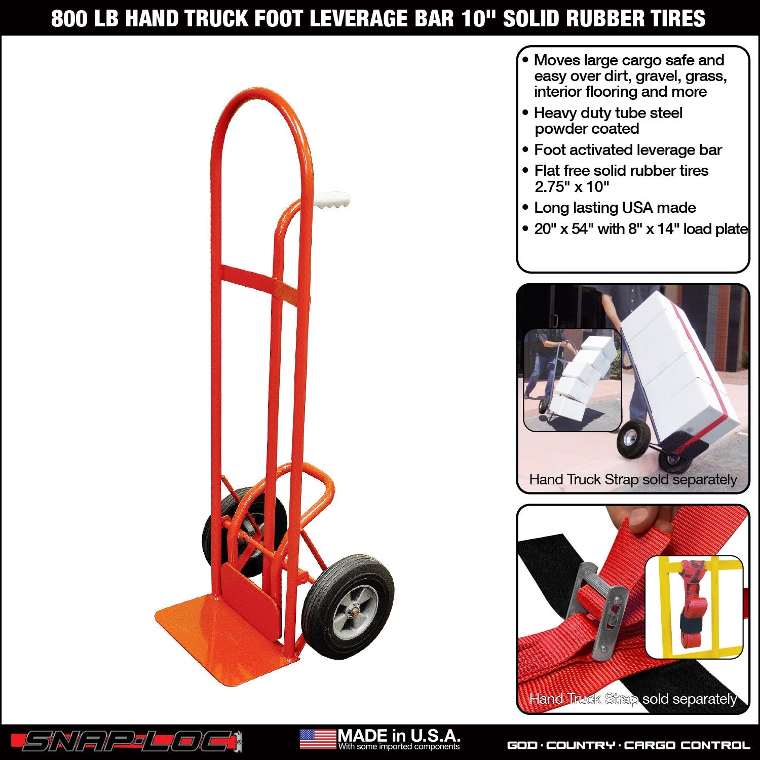 Hand-Truck aus Stahl – 362,87 kg Kapazität mit erweiterbarer Plattform und 10' Reifen (Rot)