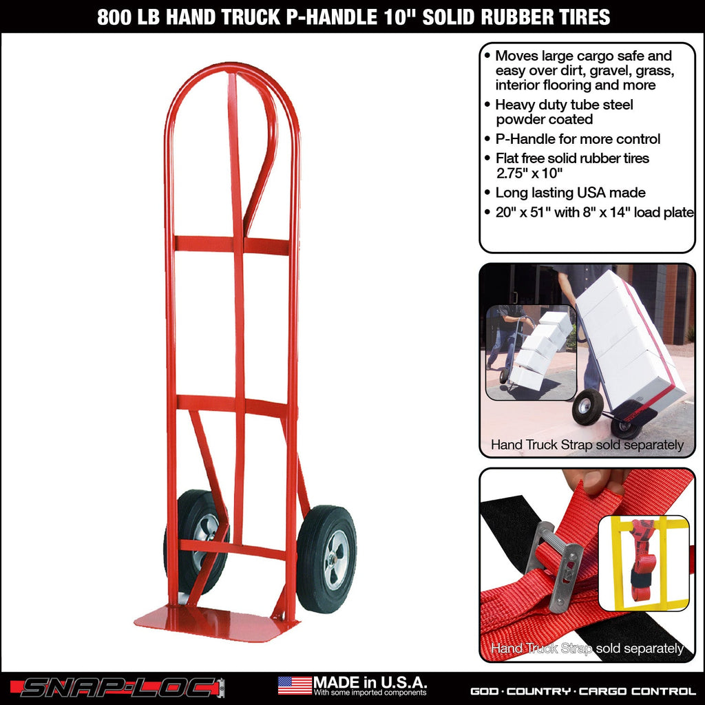 Steel Hand Truck – 362,87 kg Kapazität mit P-Handle und 10' Solid Rubber Reifen (Rot)