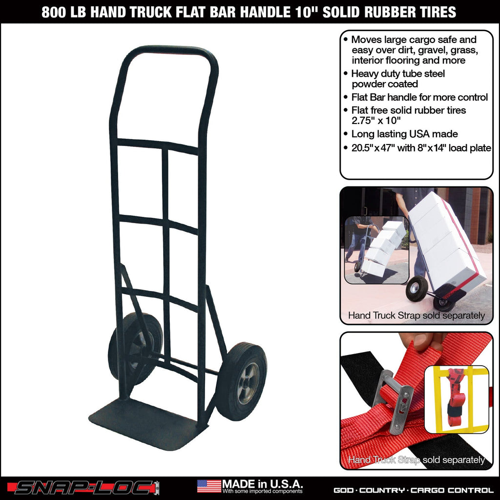 Steel Hand Truck – 362,87 kg Kapazität mit Flat Bar Handle und 10' Solid Rubber Tires (Schwarz)