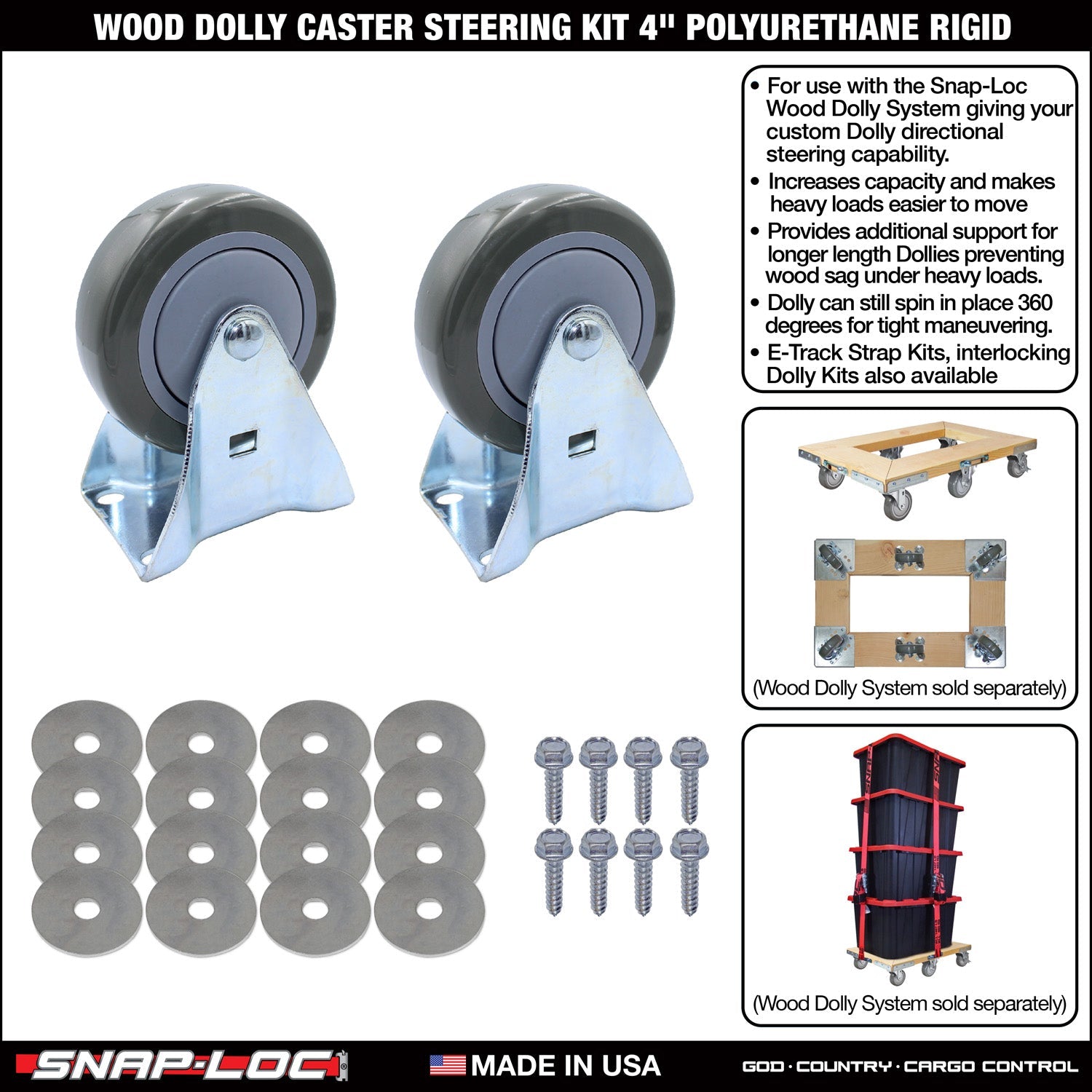 SNAP-LOC Wood Dolly Caster Steering Kit 4' Polyurethan