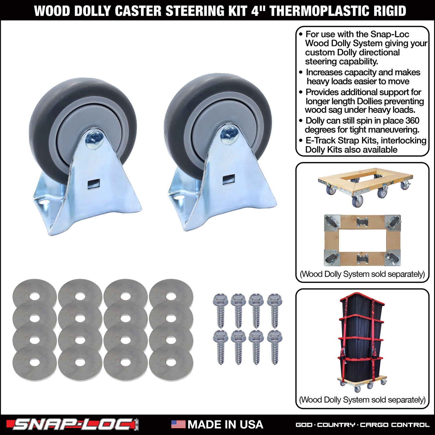 SNAP-LOC Wood Dolly Caster Steering Kit 4' Thermoplastische