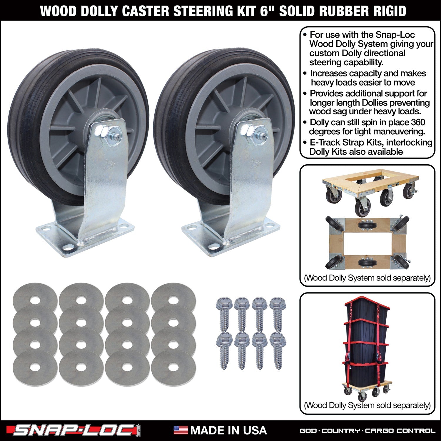 SNAP-LOC Wood Dolly Caster Steering Kit 6' Solid Rubber