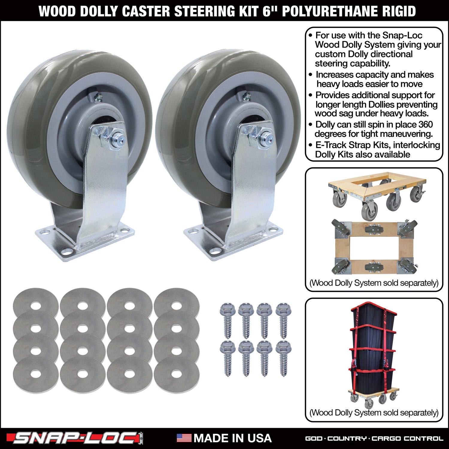SNAP-LOC Wood Dolly Caster Steering Kit 6' Polyurethan