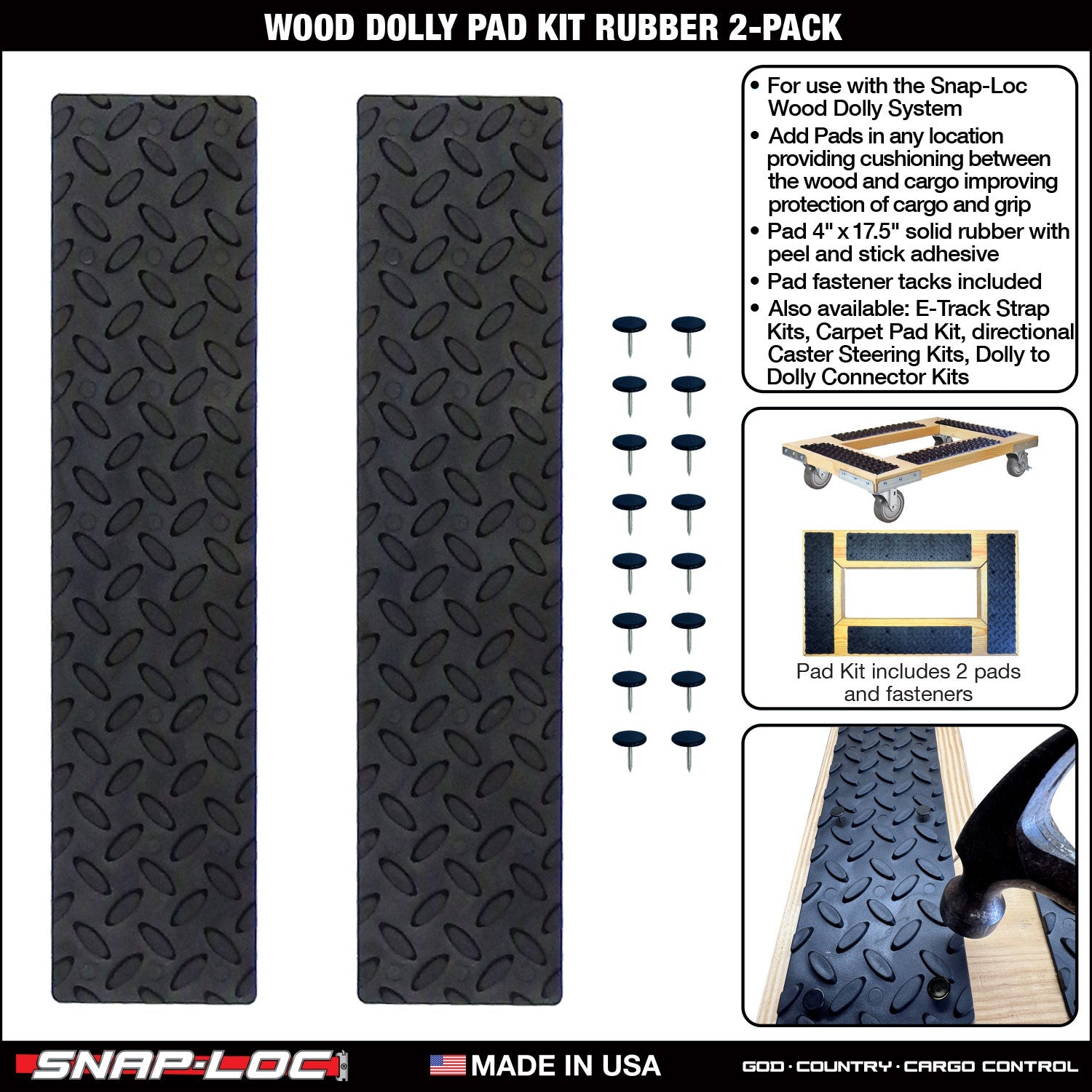 SNAP-LOC Wood Dolly Pad Kit Gummi 4'x17.5' 2er-Packung