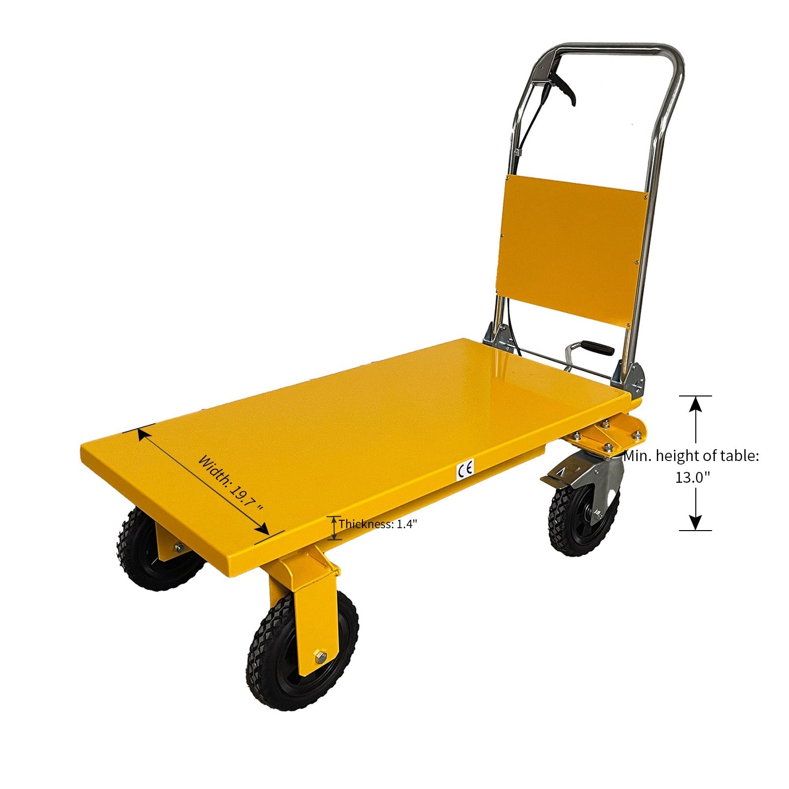 Single Scissor Lift Table 199,58 kg 39.4 'Hubhöhe mit langlebigen großen Gummi-Lastrad