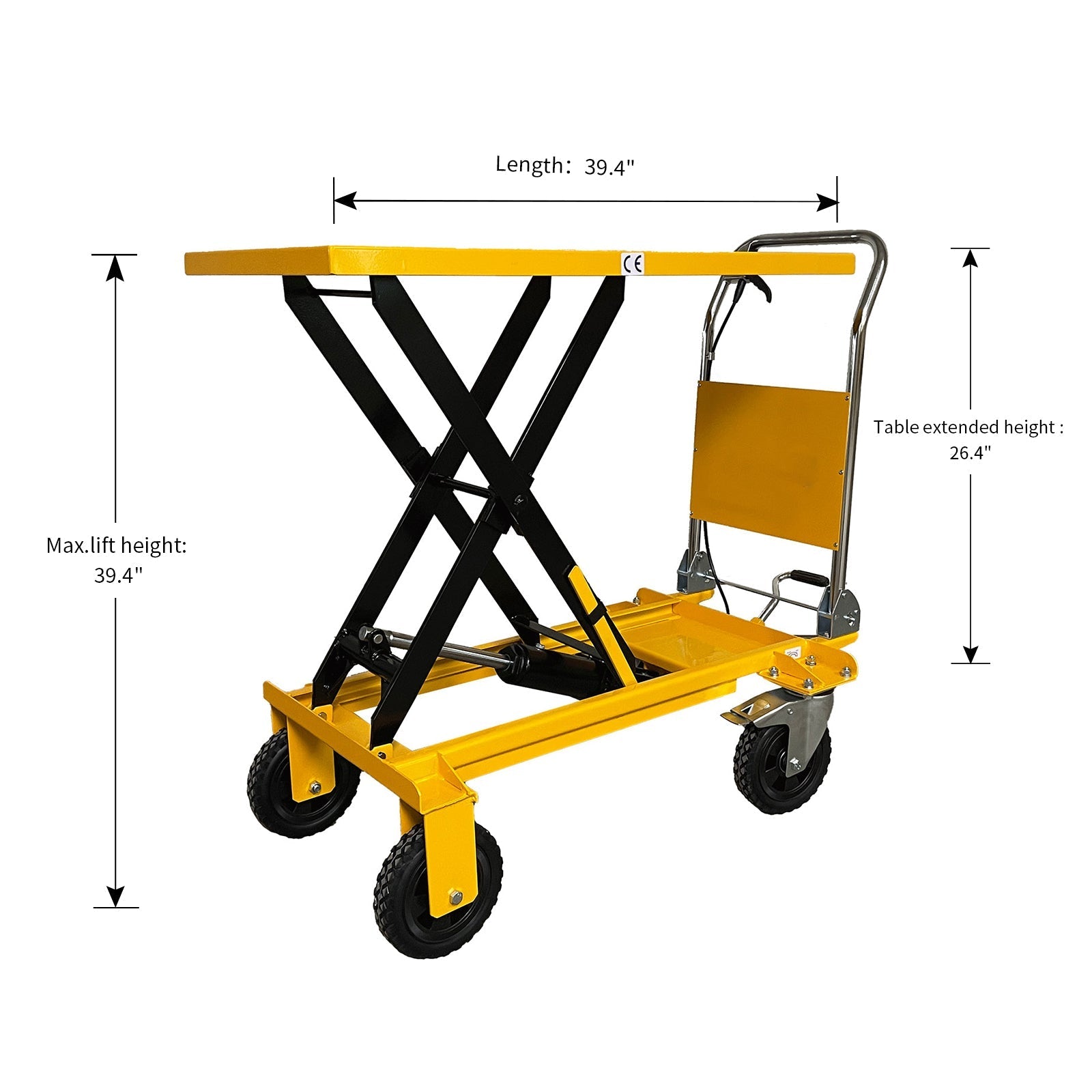 Single Scissor Lift Table 199,58 kg 39.4 'Hubhöhe mit langlebigen großen Gummi-Lastrad