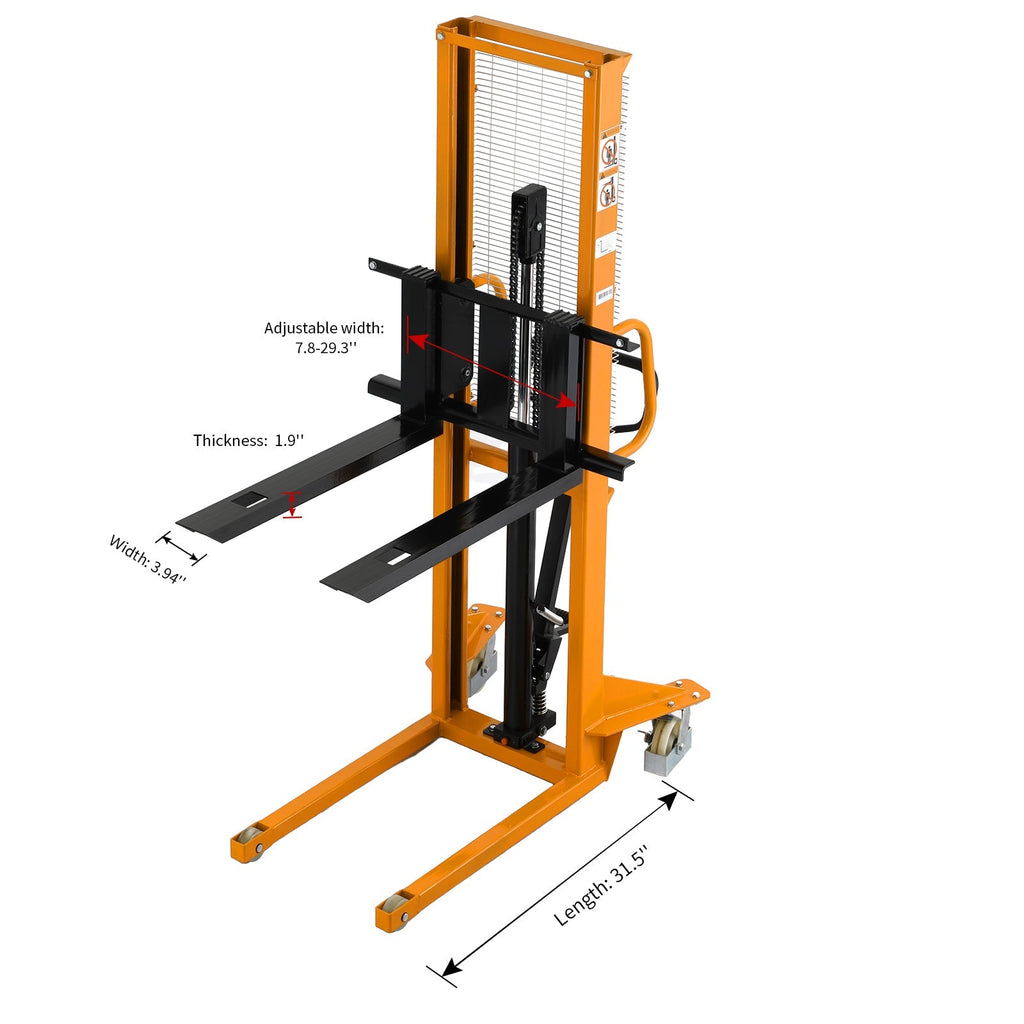 Manuelle Palette Stacker verstellbare Gabeln 498,95 kg Cap 63' Lift Height A-3002