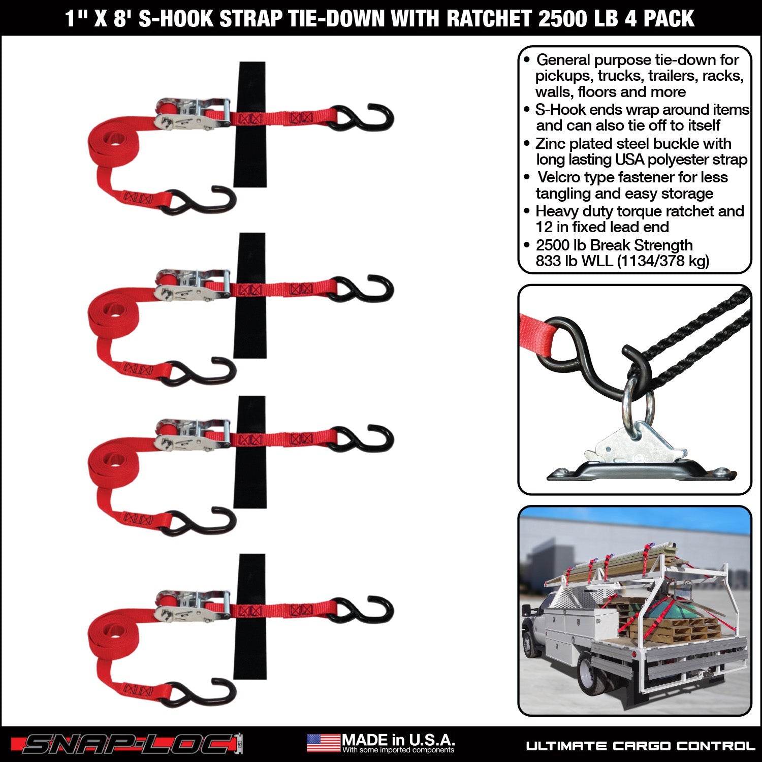 Snap-Loc 1 'x 8' S-Hook Ratchet Strap - Frachtkontrolle - 1,13 kg