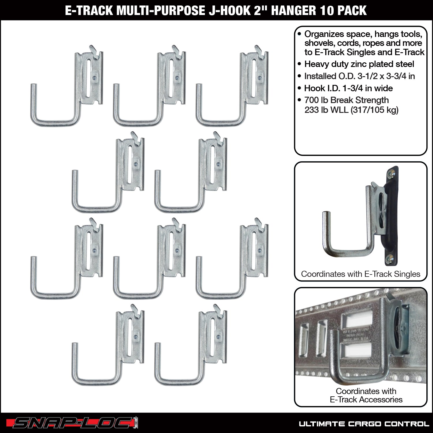 Snap-Loc E-Track 2' Mehrzweck-J-Hook - Cargo Control