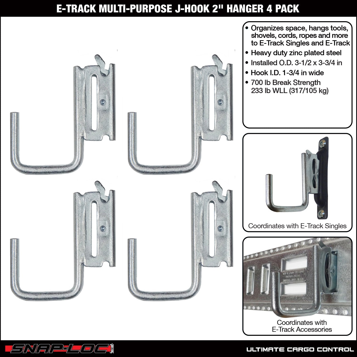 Snap-Loc E-Track 2' Mehrzweck-J-Hook - Cargo Control