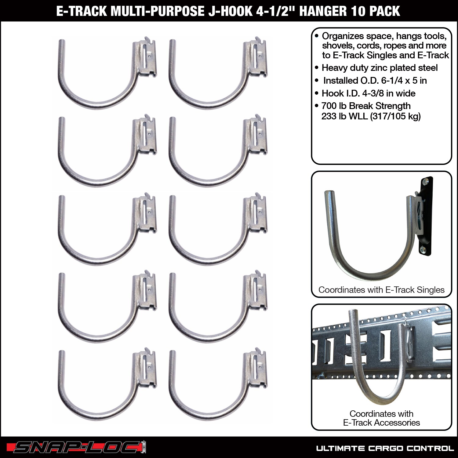 Snap-Loc E-Track 4' Mehrzweck-J-Hook - Cargo Control