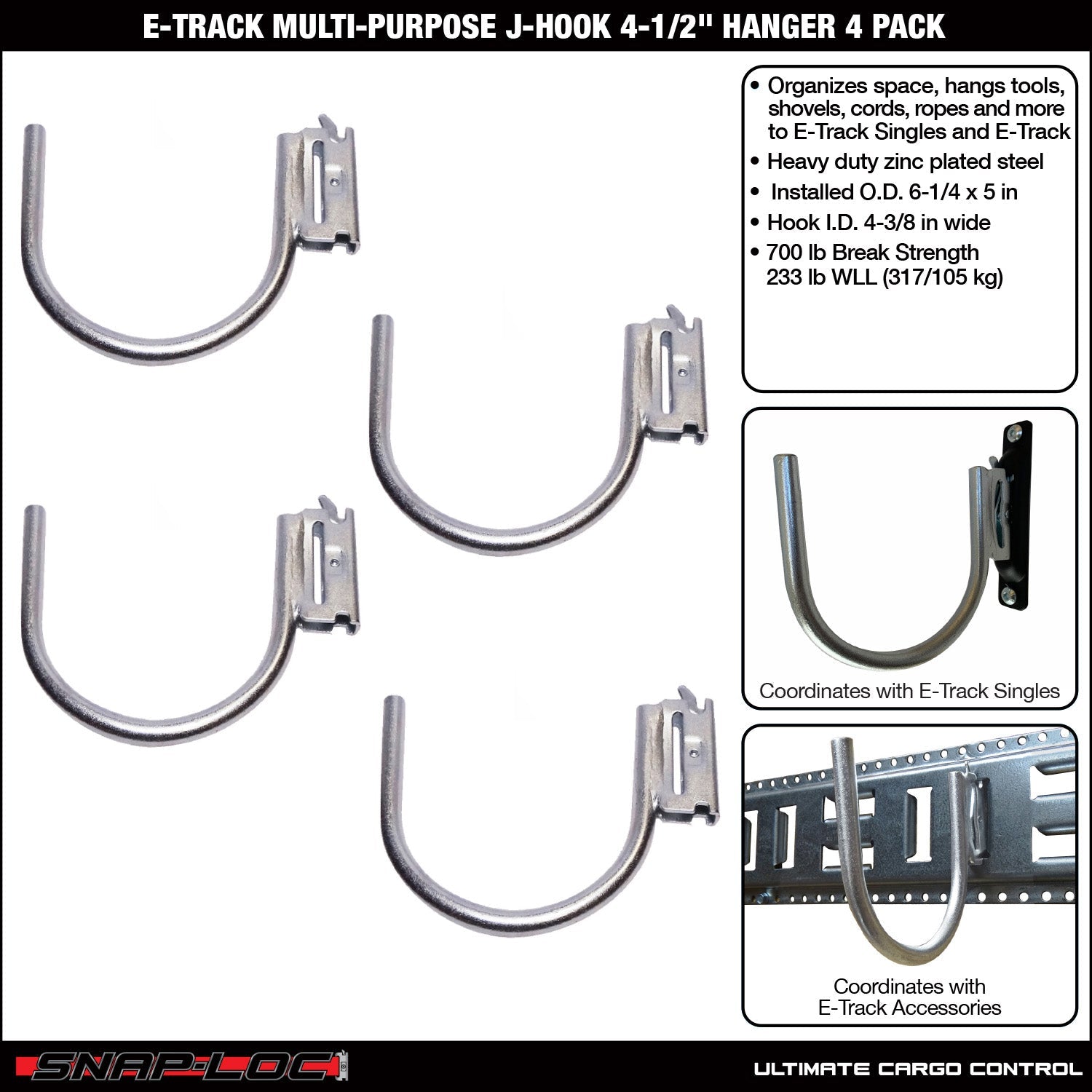 Snap-Loc E-Track 4' Mehrzweck-J-Hook - Cargo Control