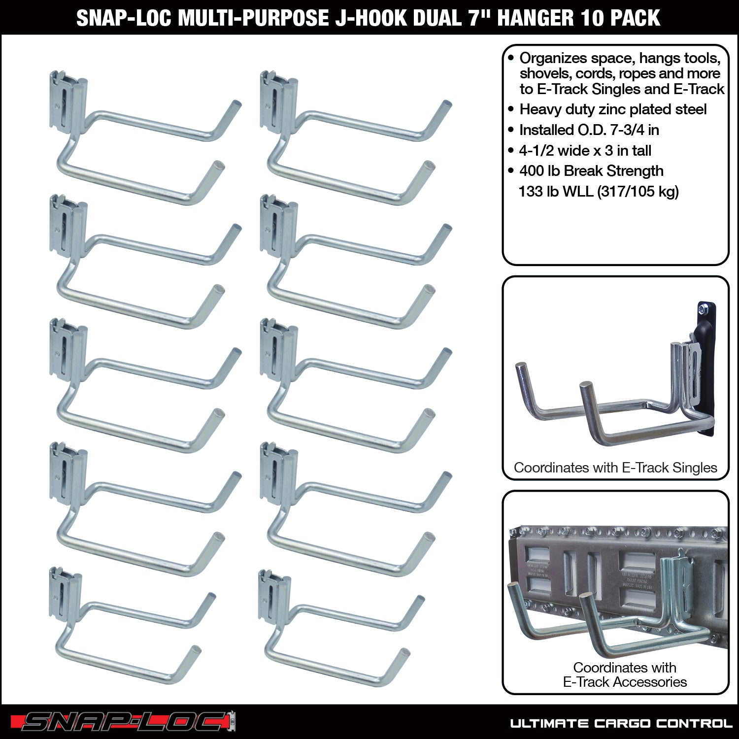 Snap-Loc E-Track 8' Mehrzweck-Dual-J-Hook - Cargo Control