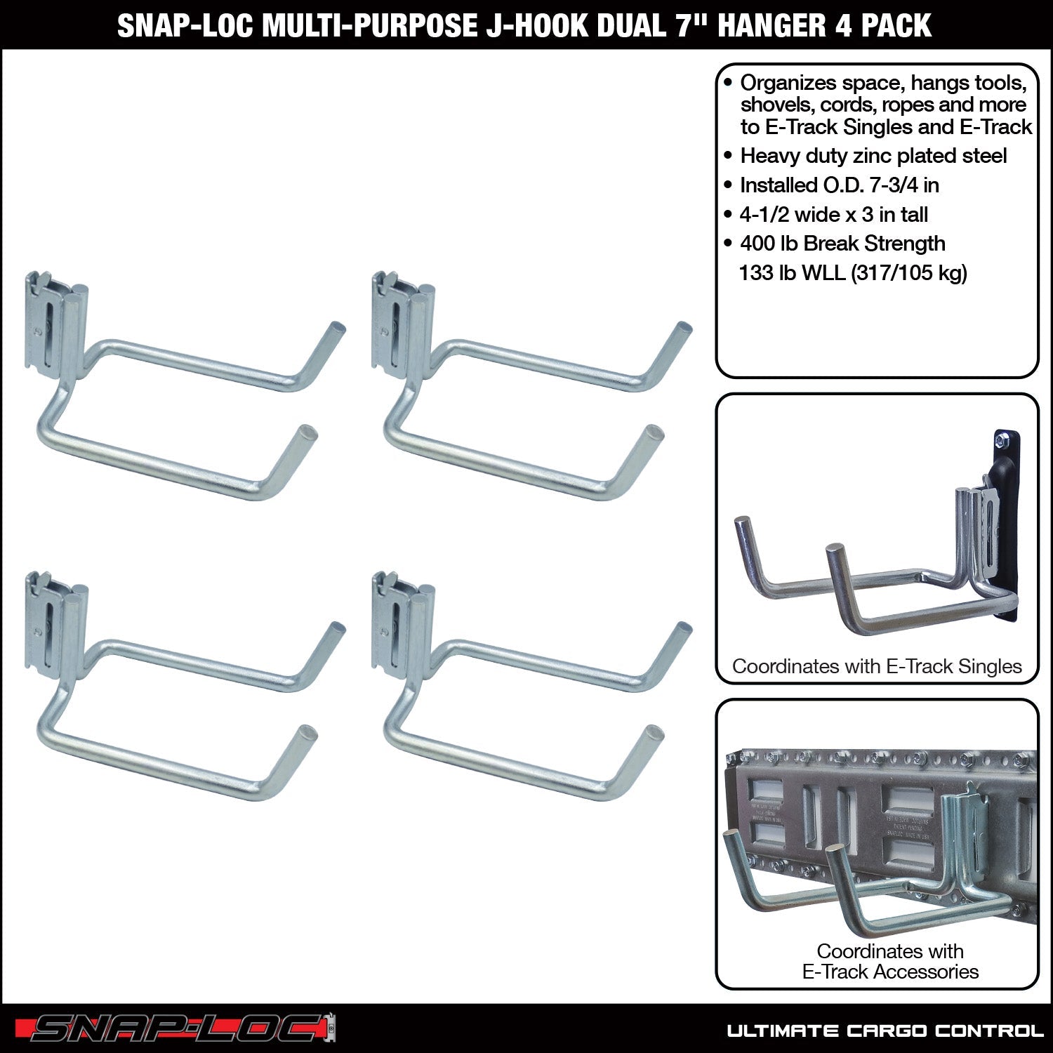 Snap-Loc E-Track 8' Mehrzweck-Dual-J-Hook - Cargo Control