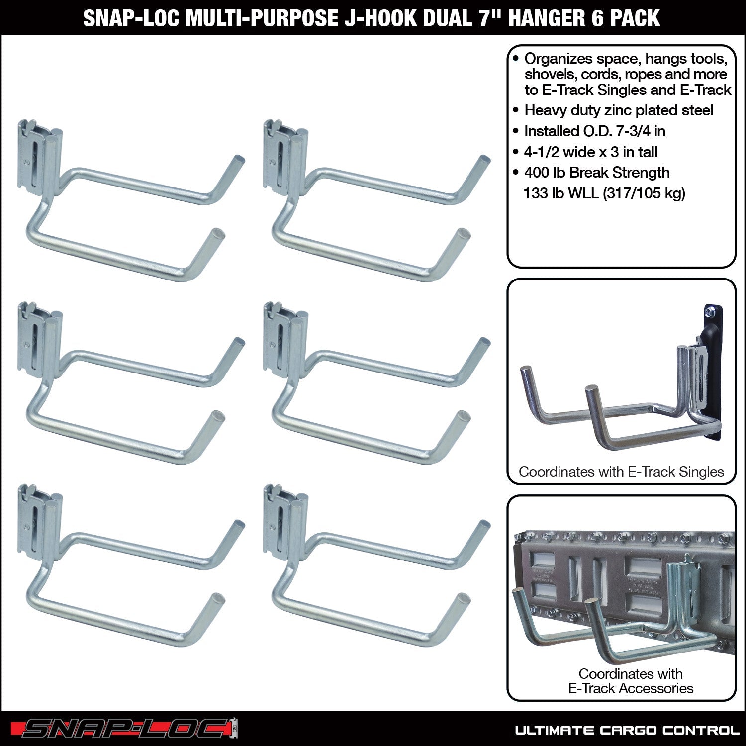 Snap-Loc E-Track 8' Mehrzweck-Dual-J-Hook - Cargo Control