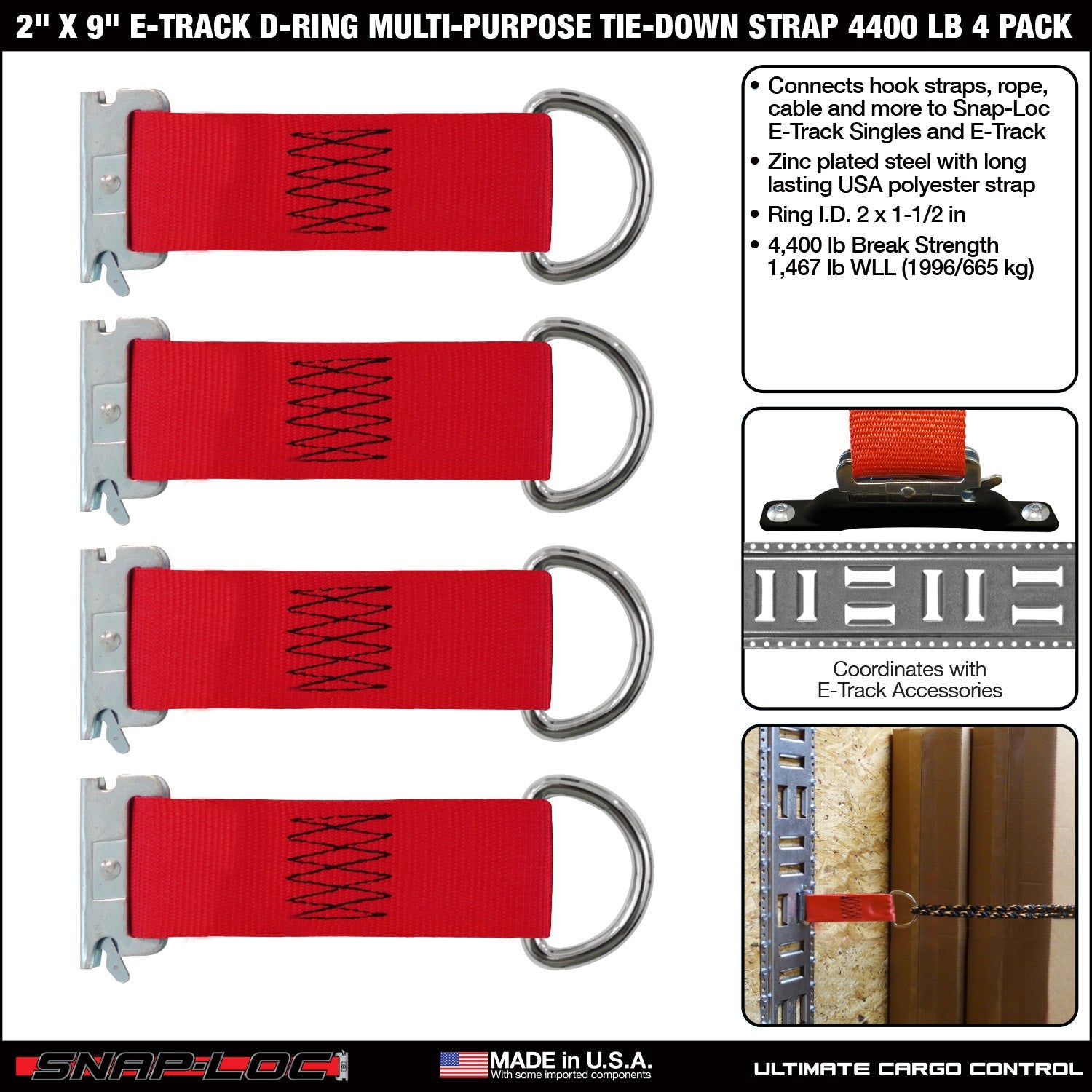 Snap-Loc 2' x 9' E-Track D-Ring Strap - 2 kg